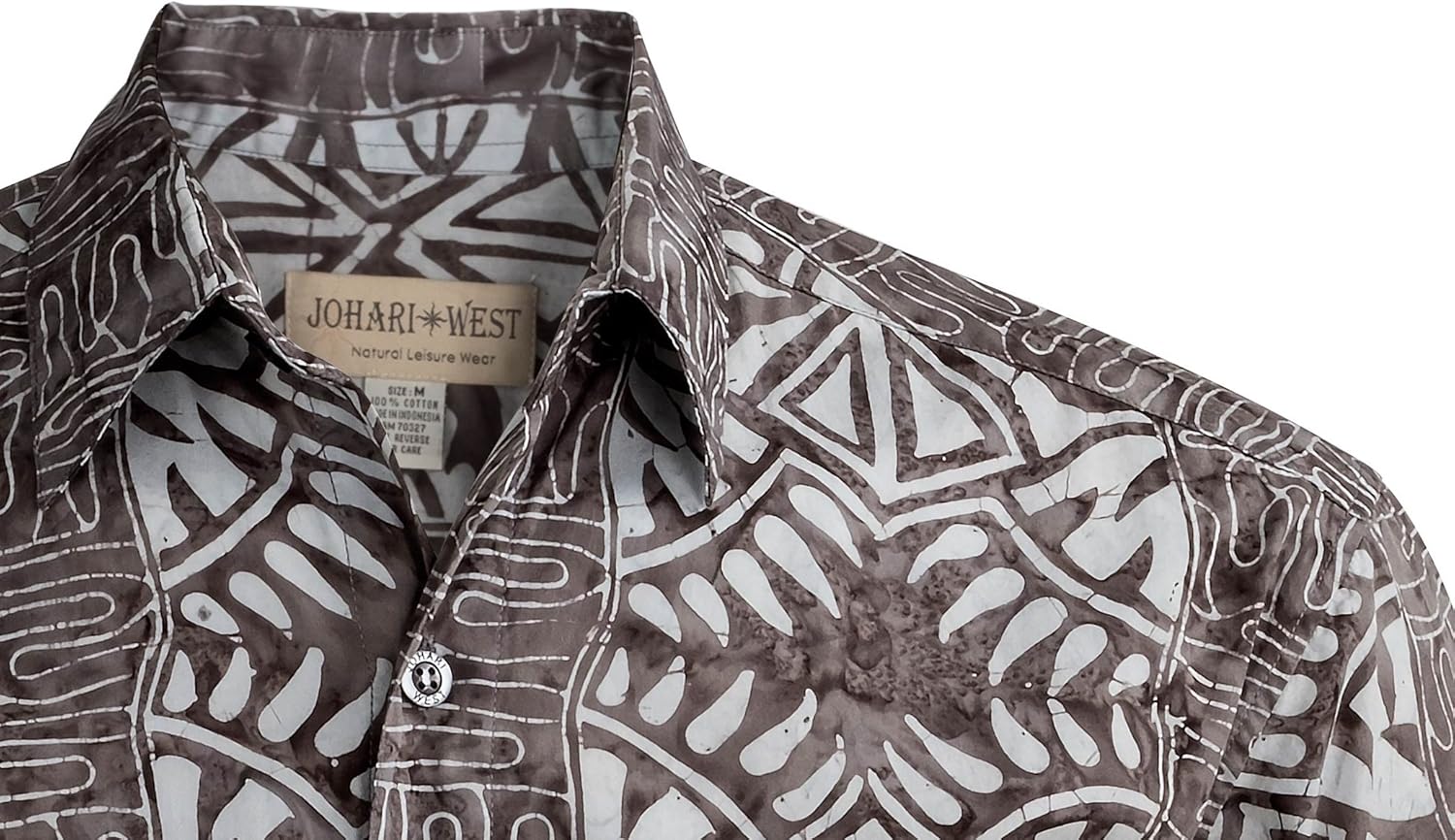 Johari West Hawaiian Short Sleeve Cotton Button-Down Batik Shirt for Men (Geometric Forest) - Image 3