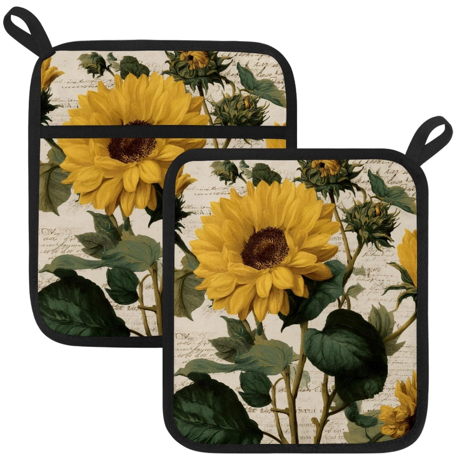 VAPOKF Farmhouse Sunflowers Pot Holder, Heat Resistant Oven Cloths, Potholders & Oven Gloves, for Kitchen Cooking & Baking, Thick & Safe, Protection of Hands From Hot Utensils