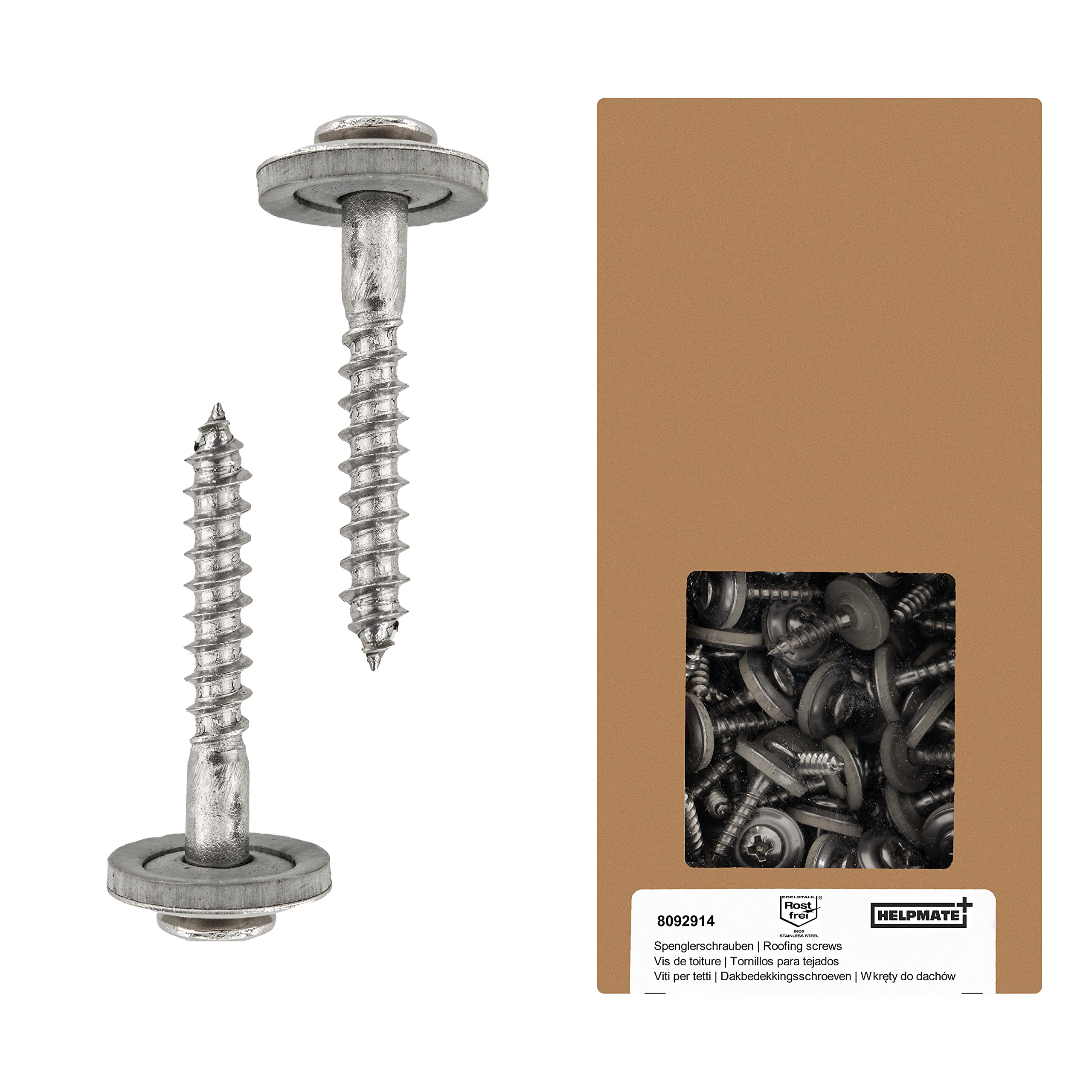 HELPMATE Lot de 250 vis spengler 4,5 x 25 mm en acier inoxydable A2, PZ2, DIN 7995, tête bombée avec disque disque, disque d'étanchéité EDPM