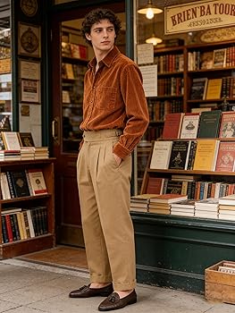 Men's Classic Gurkha Naples Cotton Pants No Belt Required Dress