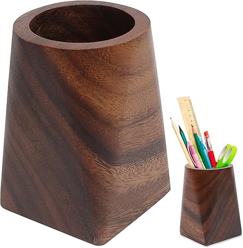 Vaso de madera para lápices, soporte para bolígrafo de nogal, accesorios de escritorio de madera, organizador de 4 pulgadas, caja rústica vintage