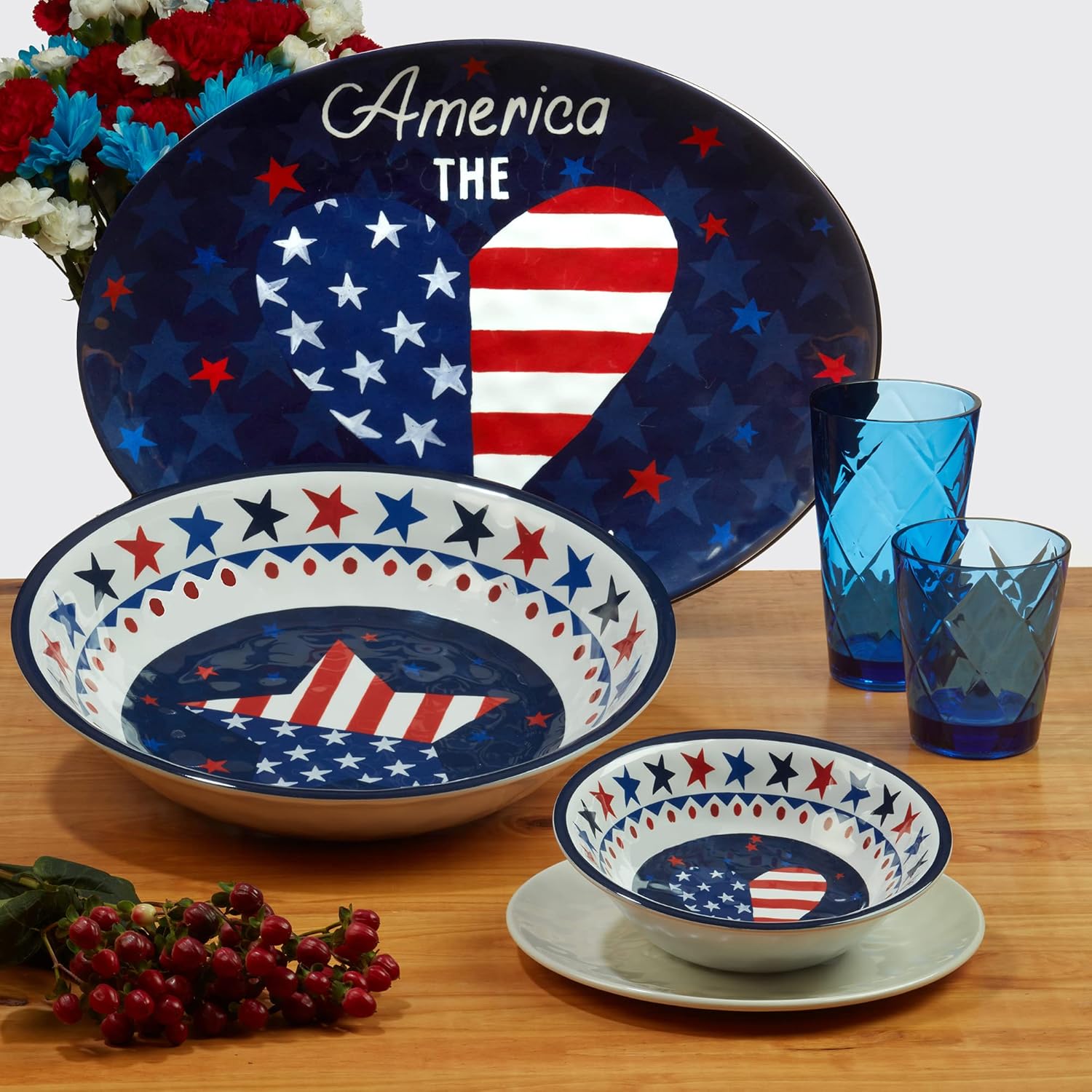 Patriotic Stars and Stripes 11" Melamine Dinner Plates Set