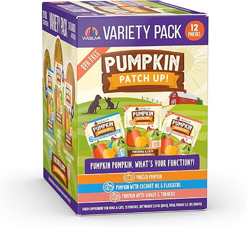 Weruva Pumpkin Patch Up!, Calabaza de calabaza, cuál es tu función Paquete variado para perros y gatos, bolsa de 2.8 onzas (paquete de 12)
