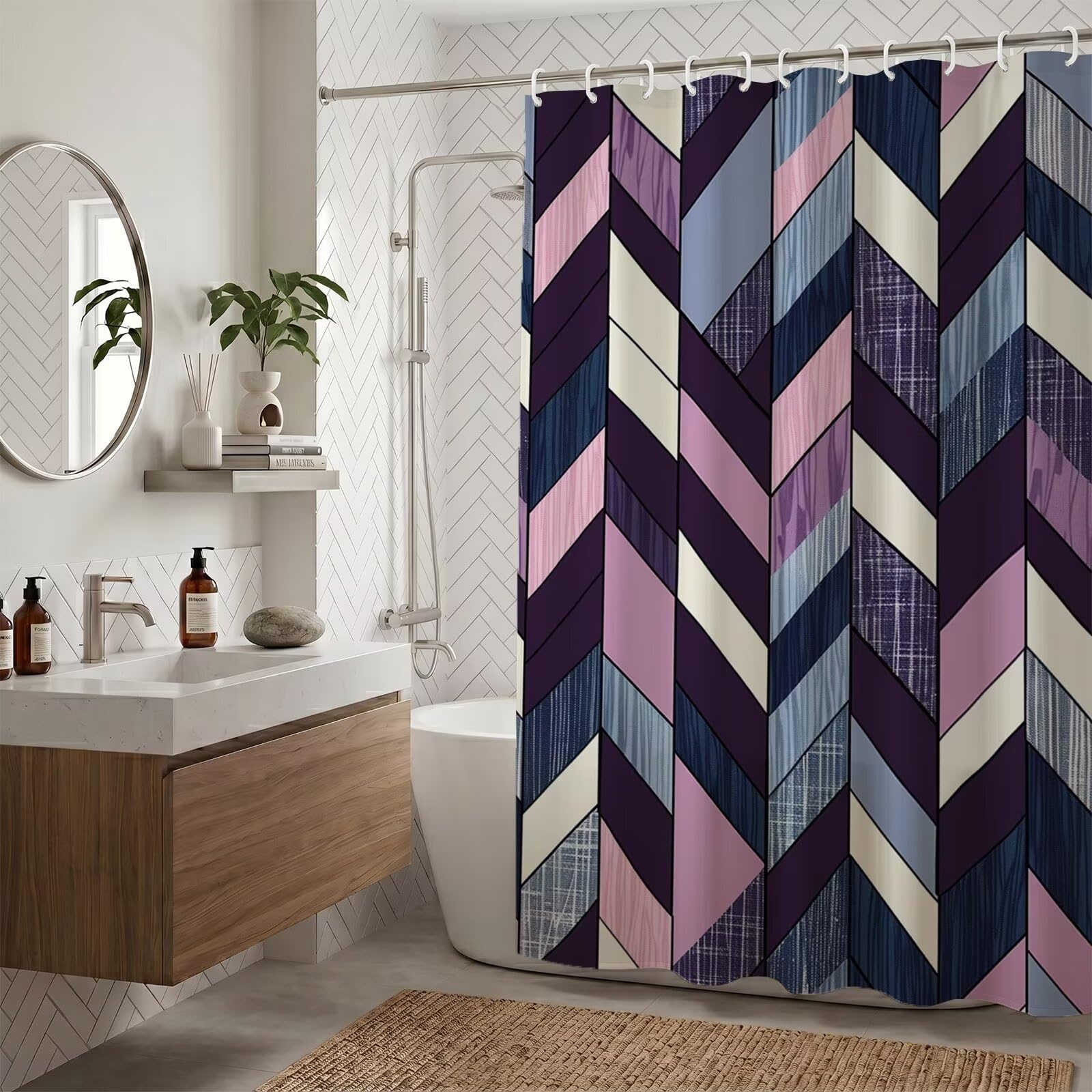 Rideau de douche de qualité supérieure en tissu violet géométrique 150x170cm
