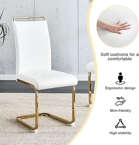 Miniatura 4 de Baysitone Juego de 4 sillas de comedor modernas, de piel sintética sintética, con respaldo alto, tapizadas, con diseño de respaldo a rayas