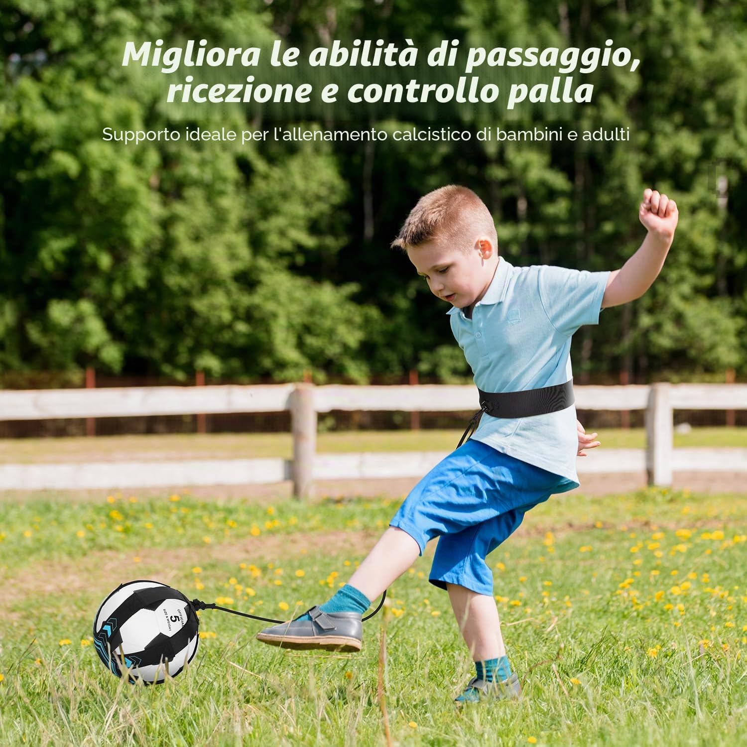 GHB Trainer da Calcio Accessori per L’Allenamento Individuale con Cintura Regolabile Bambini per Controllo Palla e Pallone Regalo per Bambino