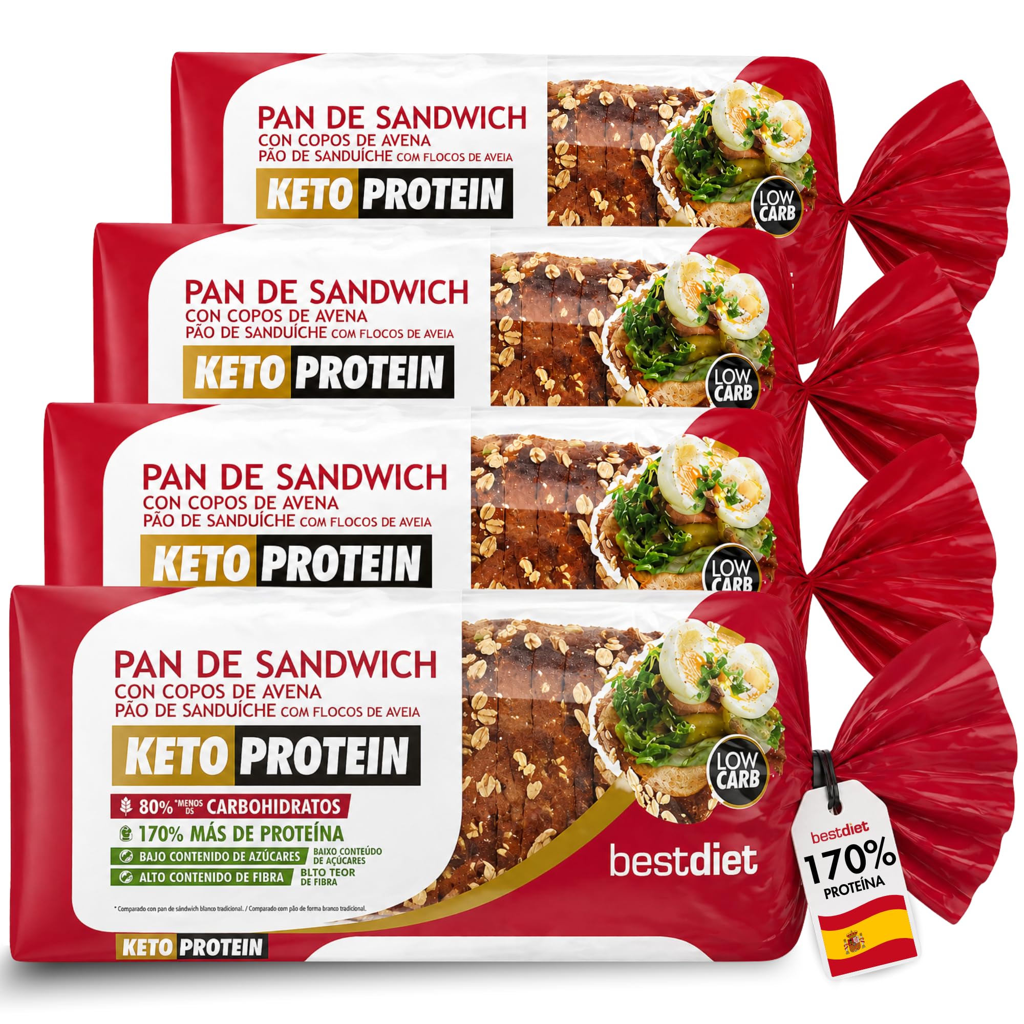 Pan Keto Protein con Avena 4 uds. 365 g – Pan de Molde Alto en Proteínas y Fibra – Bajo en Azúcares y Carbohidratos – Ideal para Tostadas, Sándwich y Dieta Keto – Listo para Consumir – Best Diet