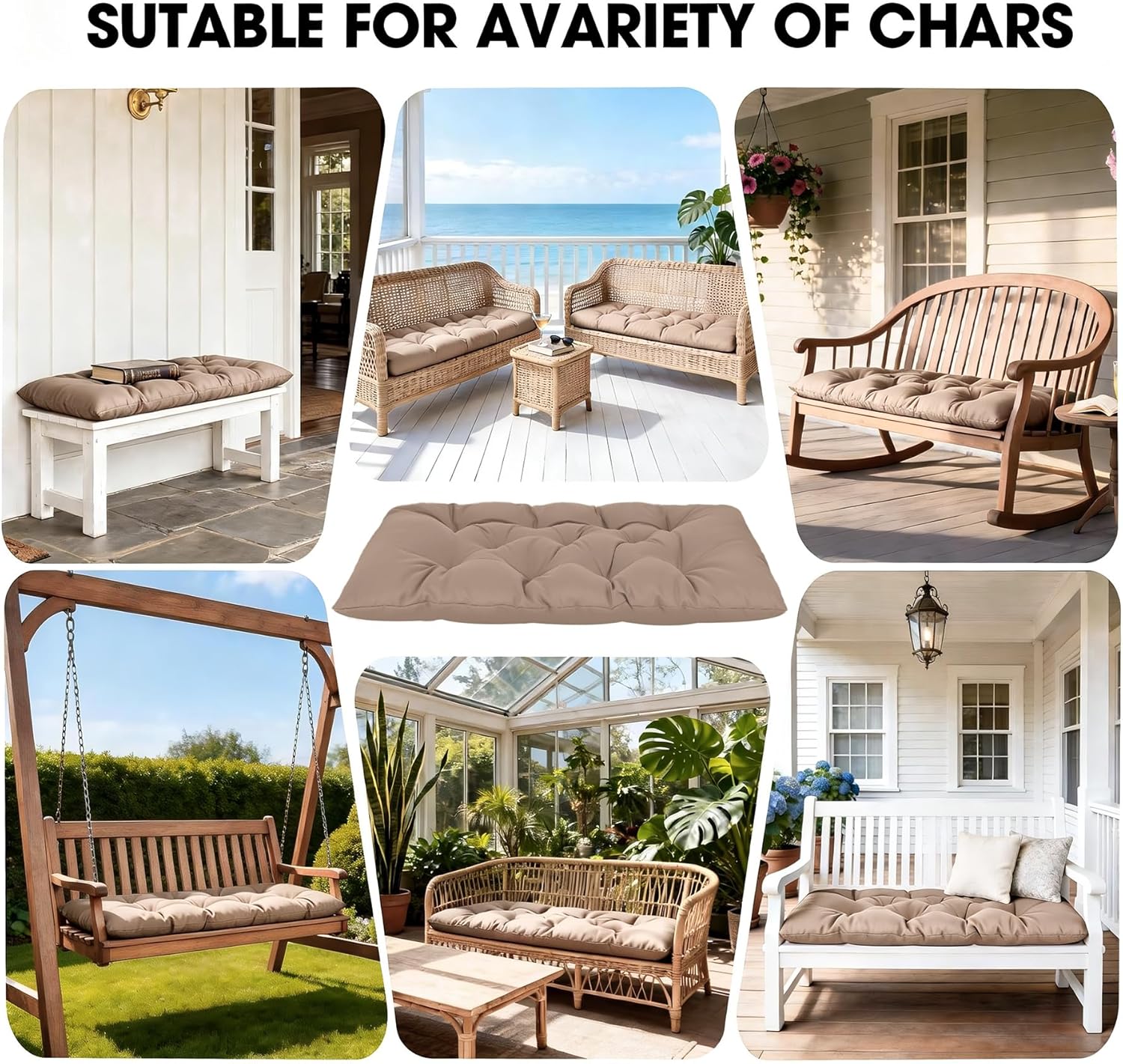 59 inch Indoor/Outdoor Bench Cushion, Swing Cushion,2/3 seat Thick Outdoor Garden Bench Seat Cushion Backrest Waterproof Bench Pad (59 X 19.6 in Kihaki)