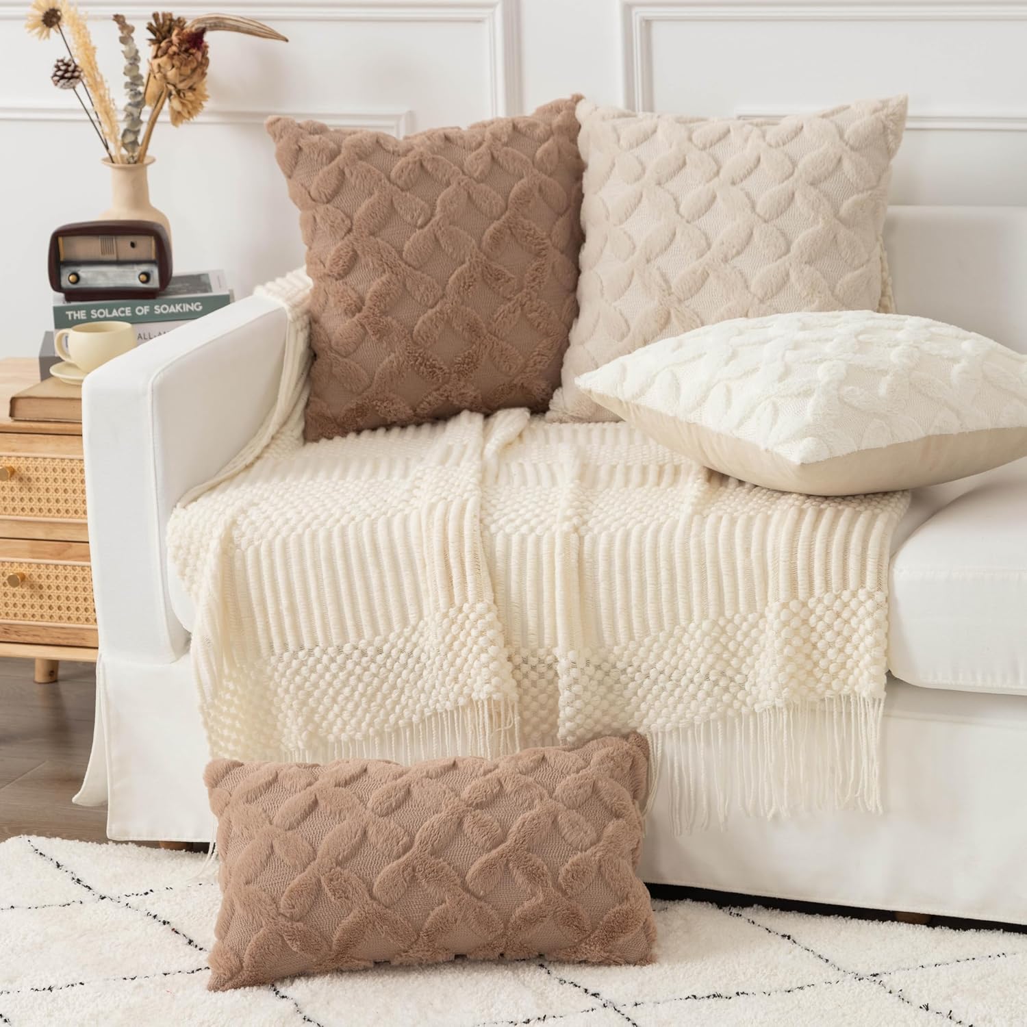 UGASA Fall Soft Plush Faux Fur Throw Pillow Covers 20x20 Inch Set of 2 ...
