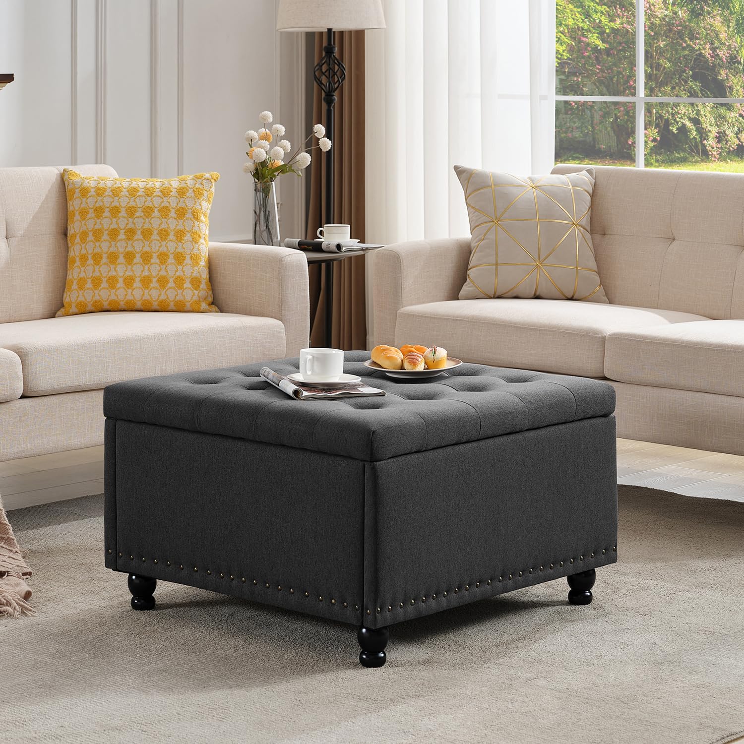 Tbfit 30 Inch Large Square Ottoman with Storage