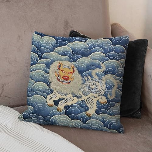 Miniatura 4 de COVOME Fundas de almohada de tigre tibetano azul para exteriores, estilo chinoiserie, estilo asiático, impermeable, 18 x 18 pulgadas, almohadas