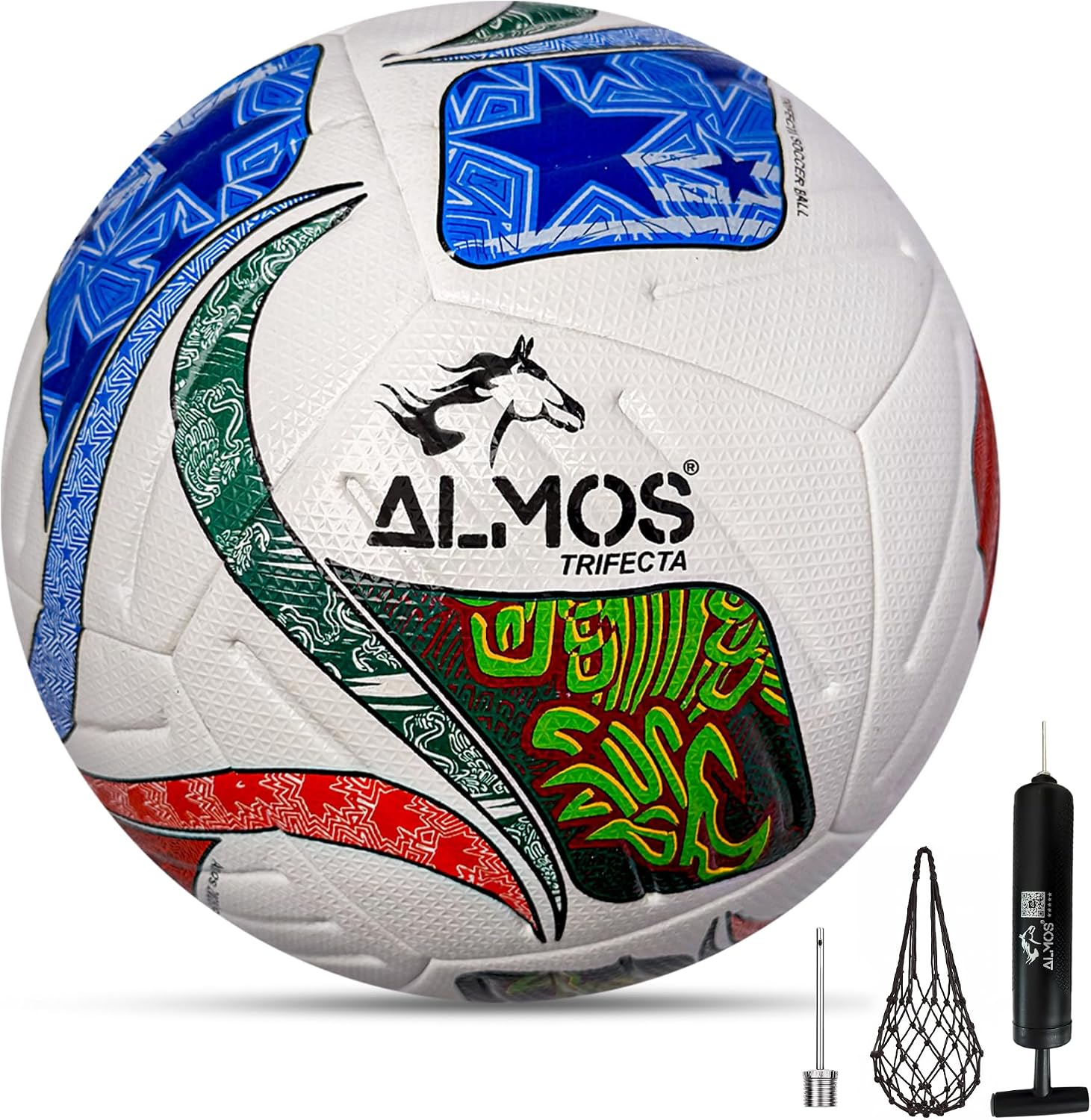 Almos Trifecta Match Soccer Ball – Size 4 & 5, Thermo Bonded, 12 Panel Seamless Design, Premium EPU Microfiber Leather, High-Performance Match & Training Ball – Includes Pump