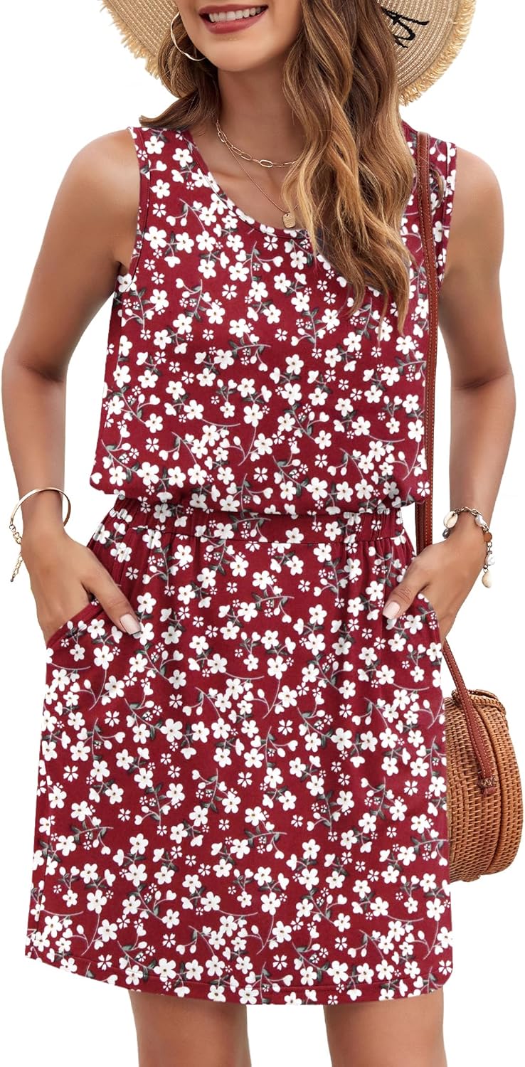AUSELILY Women Summer Dress 2025 Casual Sleeveless Sundress Crew Neck Beach Short Dresses with Pockets - Image 2