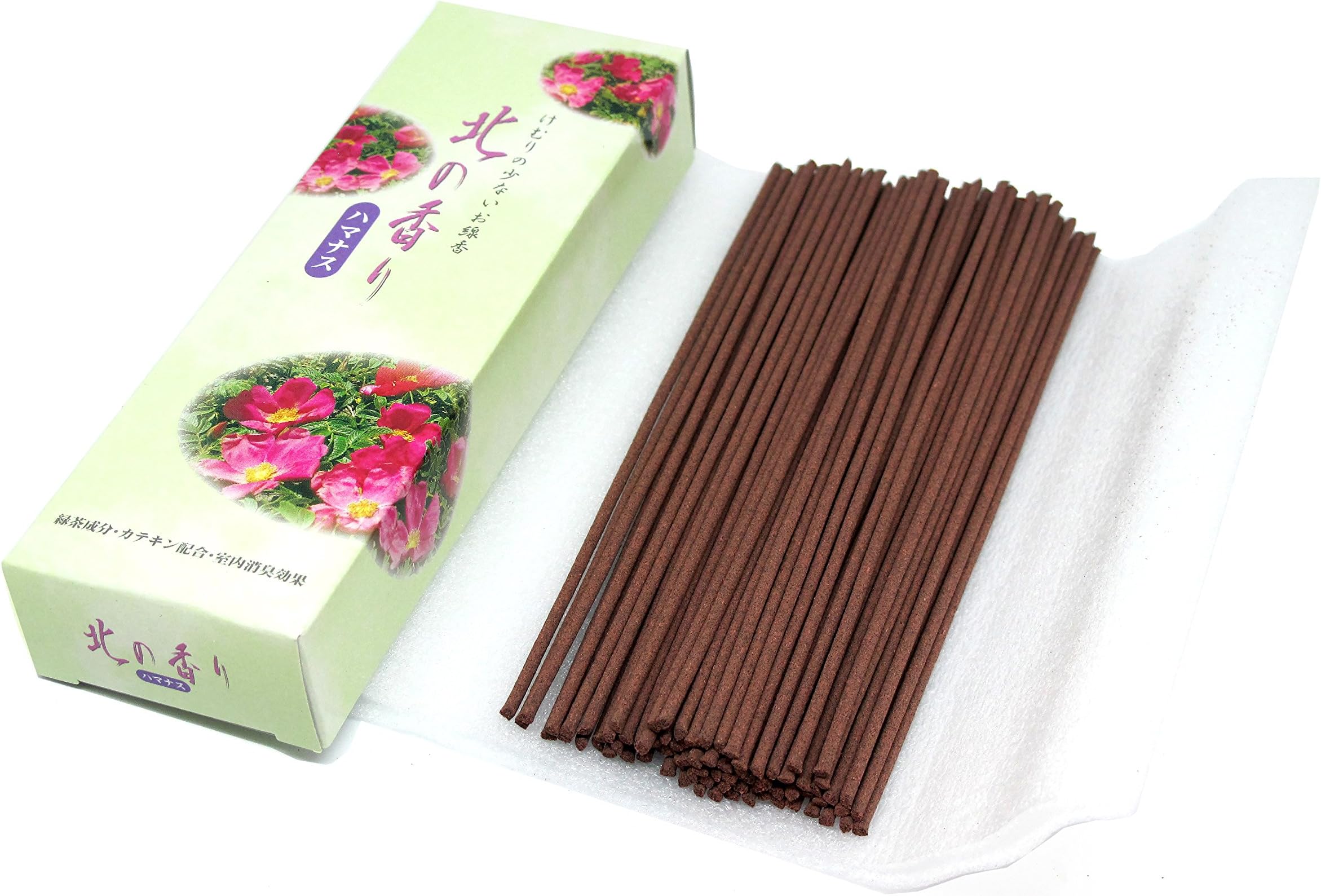Seikado Japanese Incense Sticks Kita no Kaori Hamanasu (Beach Rose) Small Pack - 5.5 inches 80 Sticks - Green Tea Deodorizer - Less Smoke Type - Made in Japan