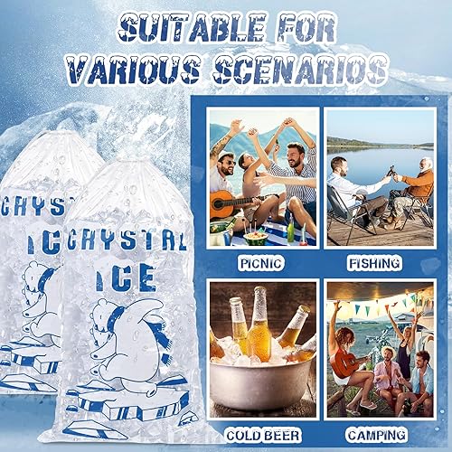 Miniatura 7 de Honoson 100 bolsas de almacenamiento de hielo de plástico de 8 libras con cierre de cordón de algodón para barbacoas, campamentos, puestos de