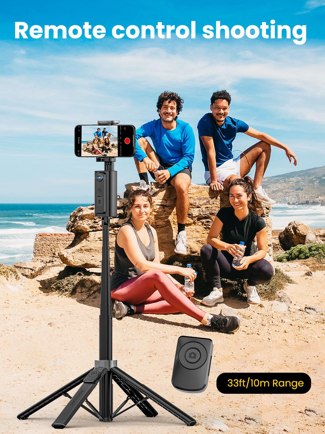 AOCHUAN Treppiede per rilevamento automatico del viso, con controllo gestuale per iPhone, asta estensibile, bastone per selfie rotante a 360°, telecomando wireless, registrazione video per treppiede