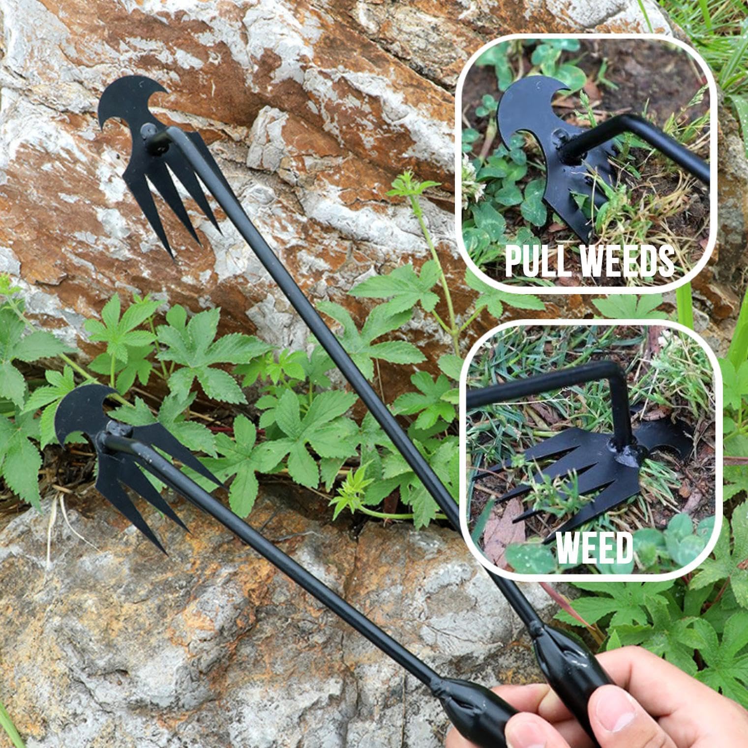 MOTEERLLU Weeding Artefakt Entwurzelung Unkrautwerkzeug Gartenarbeit, 4-Klaue Manganstahl Unkrautabzieher Garten Hand Jäter Werkzeuge, Unkrautpflücker Grasentferner Werkzeug