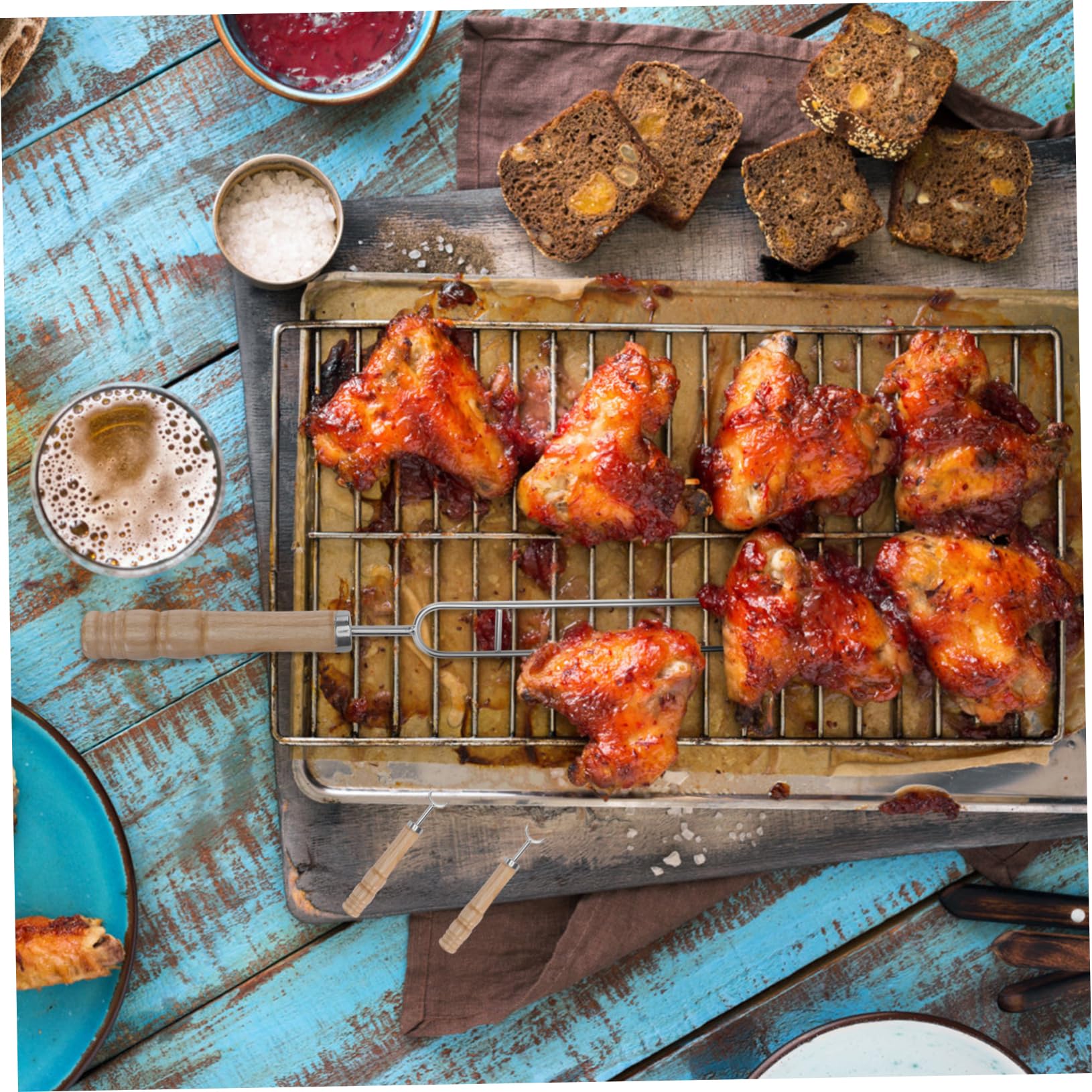 Sosoport 6pezzi Forchette Per Barbecue Inossidabile Con Skewers Punte Per Grigliate Per Picnic Random