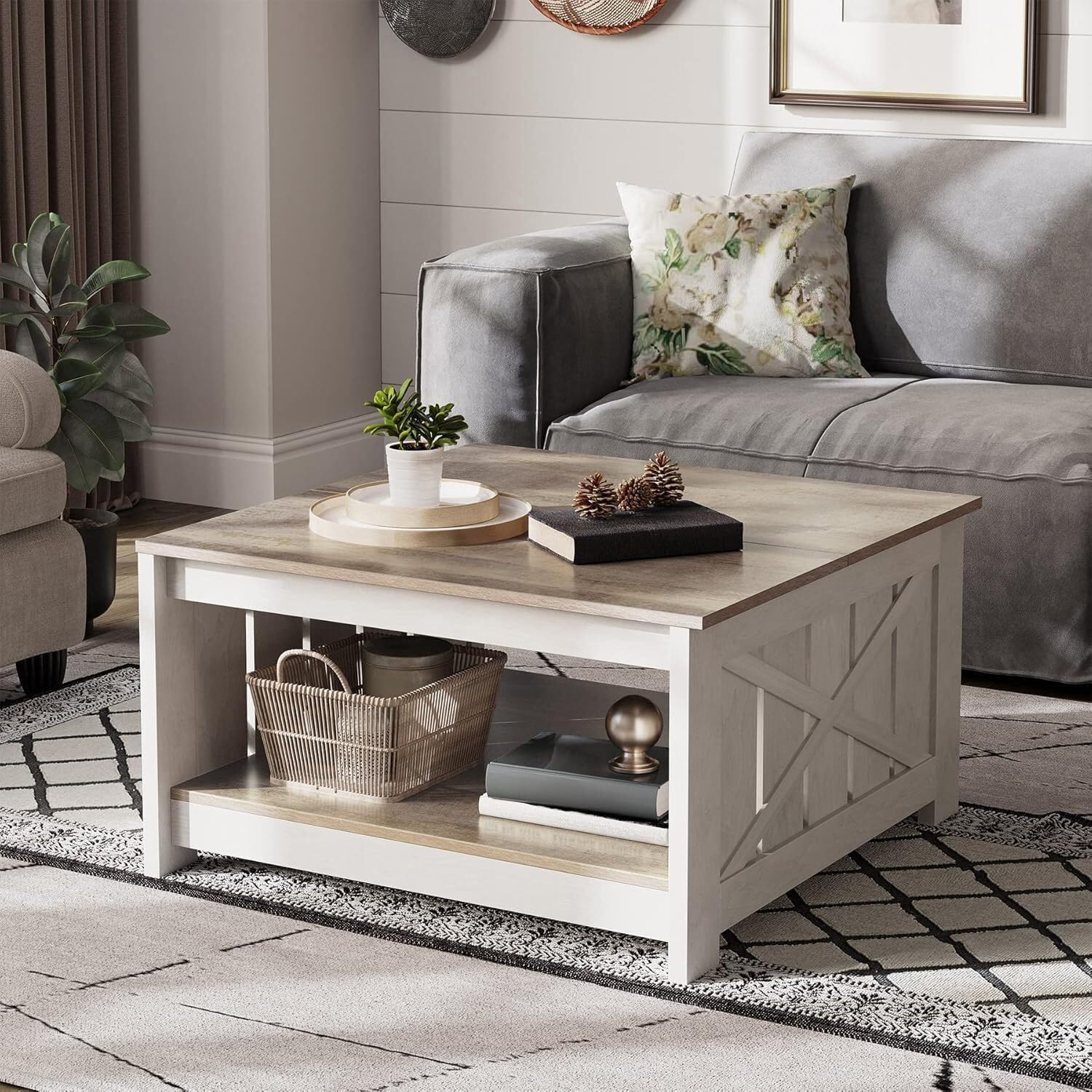 YITAHOME Coffee Table Mesa de café, Madera de ingeniería, Gris Desgastado, 80x80x45cm