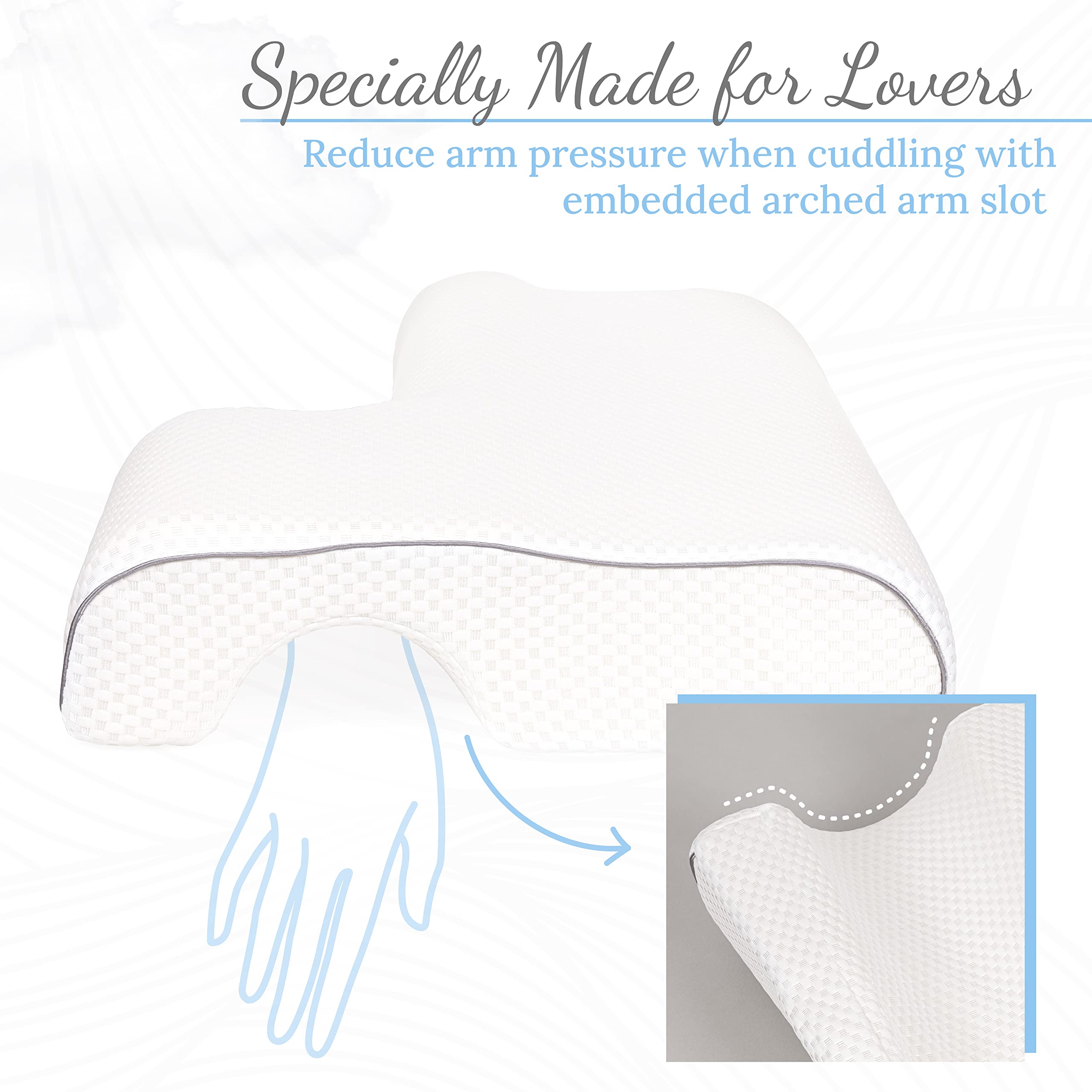 Couple Pillow for Cuddling | Memory Foam Couple Pillow with Arm Hole | Anti Hand Pressure Reach Through Cuddle Pillows for Sleeping | Snuggle Cuddling Pillow | Valentine's Romantic Gifts