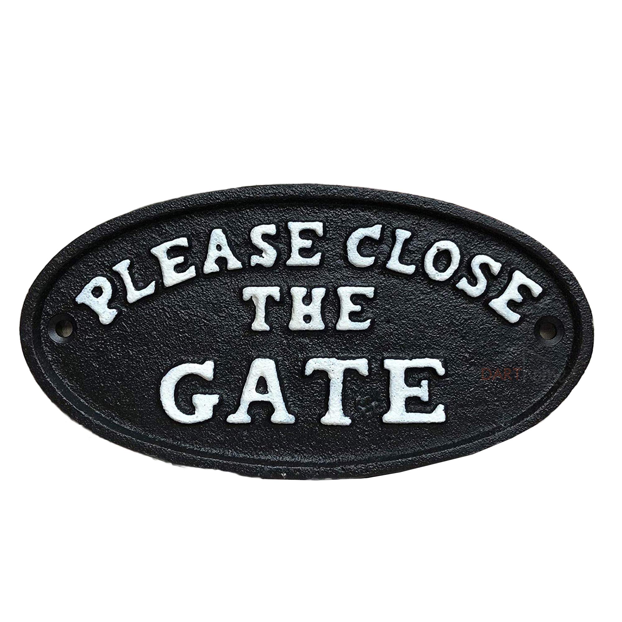 Darthome Antique Black Cast Iron Wall Garden Gate Door Sign Plaque Please Close The Gate