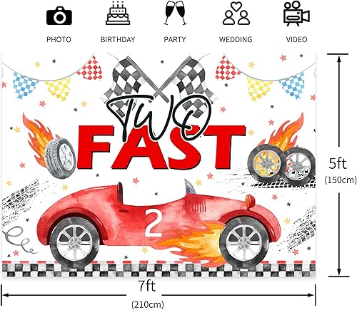 Miniatura 4 de LIGHTINHOME Telón de fondo de dos cumpleaños rápidos de 7 pulgadas de ancho x 5 pies de alto, para niños y niños, 2 cumpleaños, caricatura, rojo,