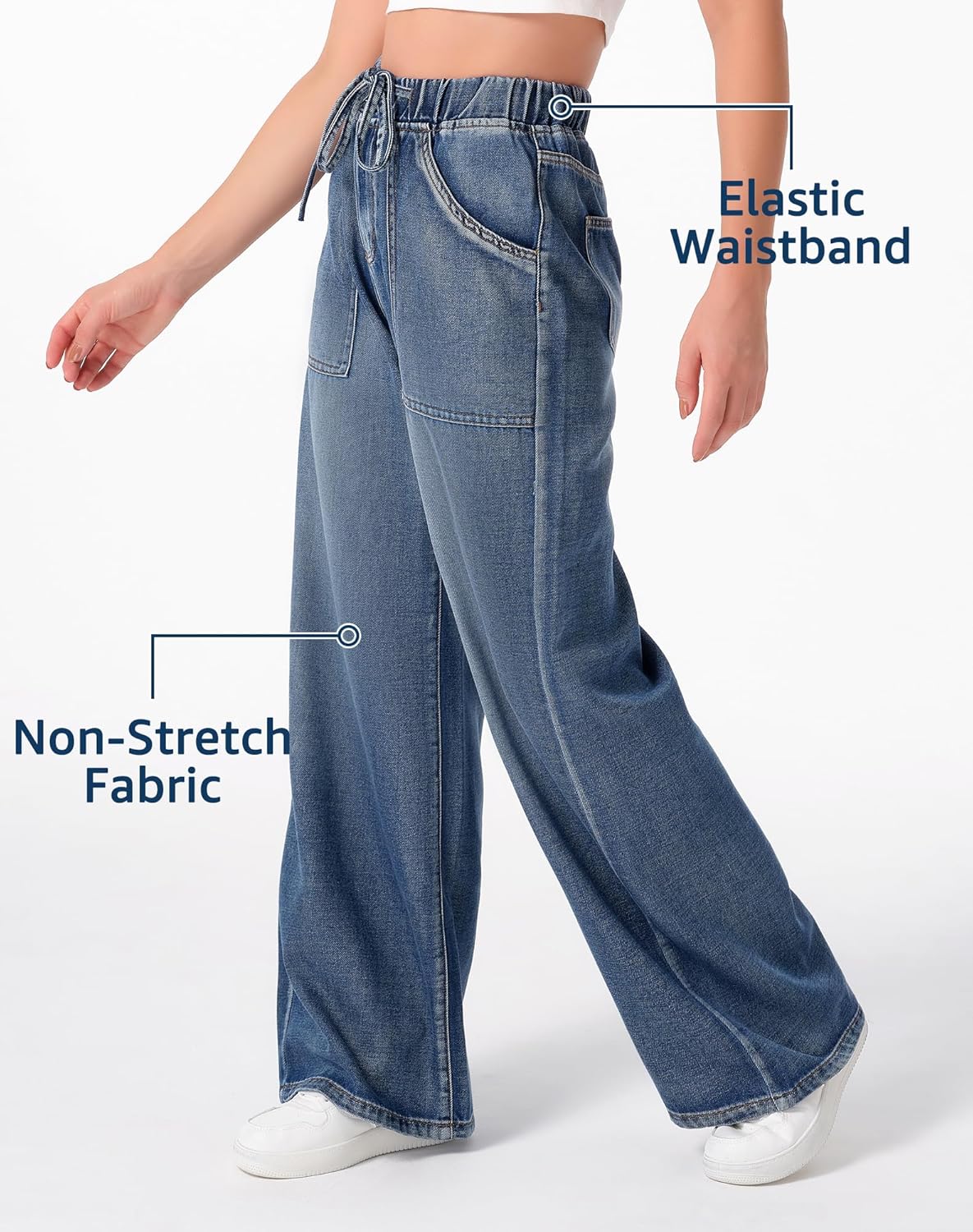 roswear Jeans for Women Sweatpants Wide Leg Baggy with Drawstring Large Pockets Casual Pants - Image 4