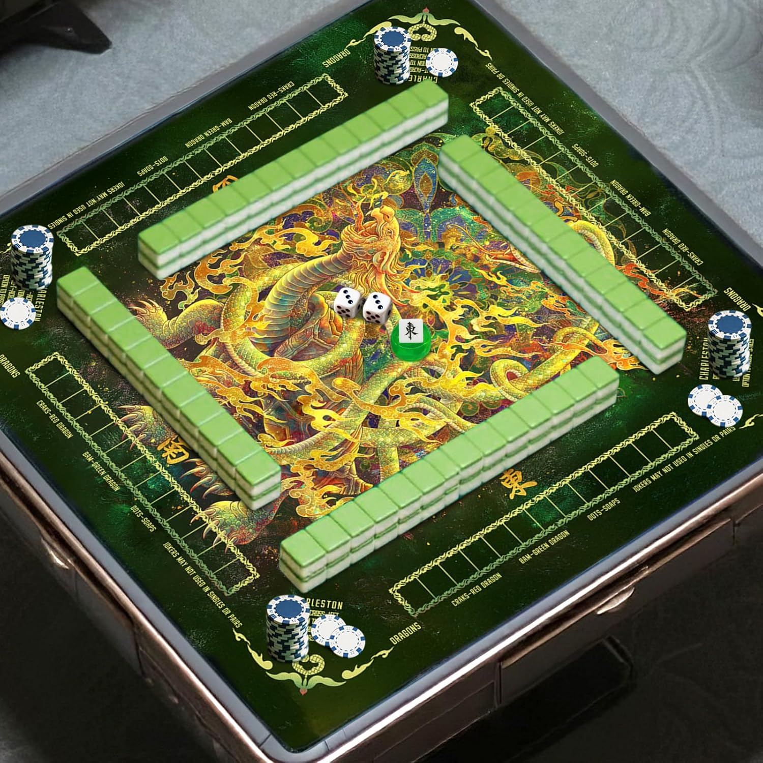 Mahjong Mat,Non-Slip and Noise Reducing Portable Mahjong Accessories 31.5" x 31.5" with a Carrying Bag,Game Table Mat for Board Games, Card Games, Dominoes (Turtle)