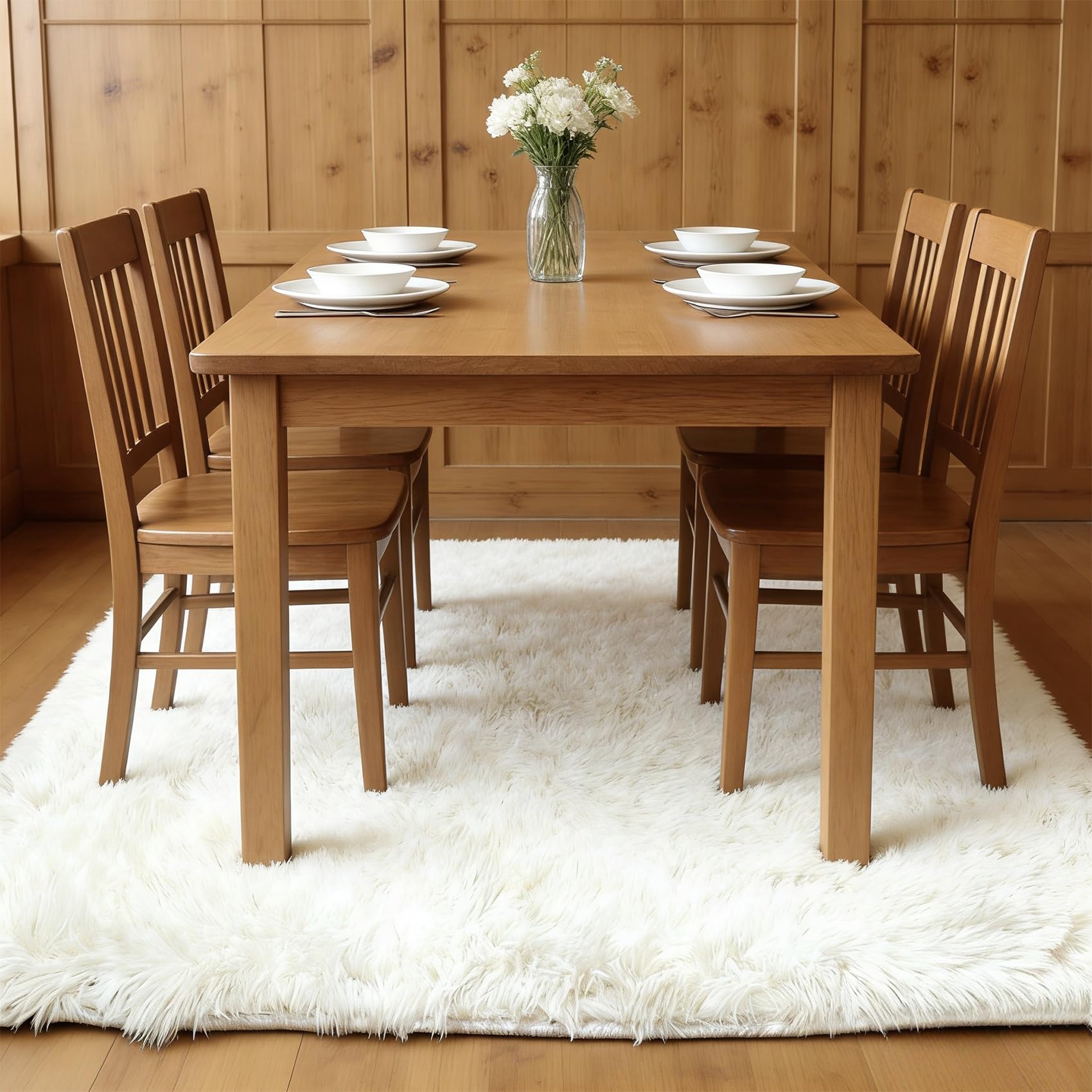 Tapis poils longs blanc 150x200 de chambre et salon moderne