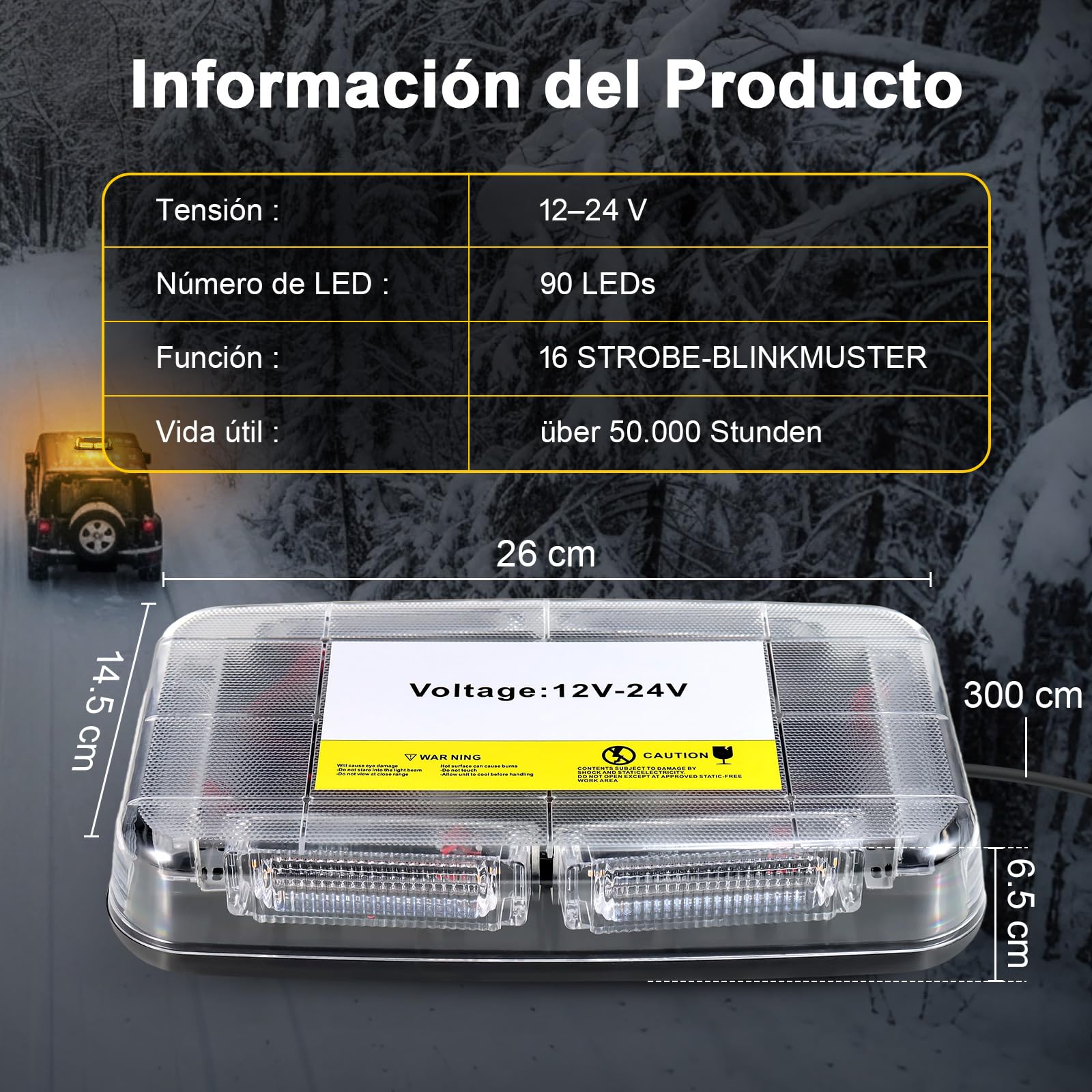 Rotativo Luz LED Estroboscópica, 12V-24V 90 LED Amarillo Luz de Emergencia para Vehículos de Construcción Carretilla Elevadora Tractor Remolque Quitanieves