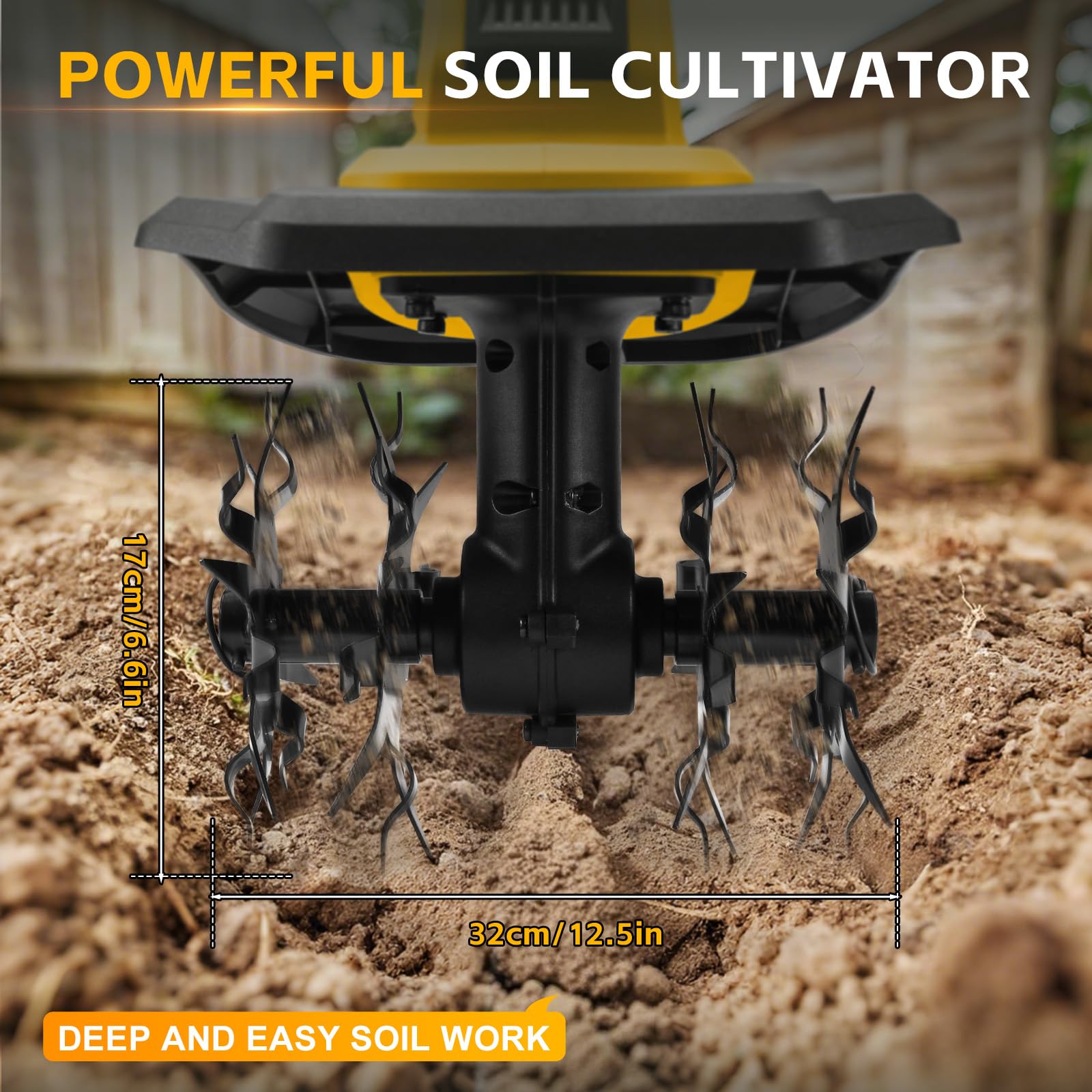 Motobineuse Électrique sans Balais 550W Compatible avec Dewalt 20V Batterie, Pliable, Largeur de Travail 32cm Profondeur 18cm Idéale pour Petits Massifs et Potagers (sans Batterie)