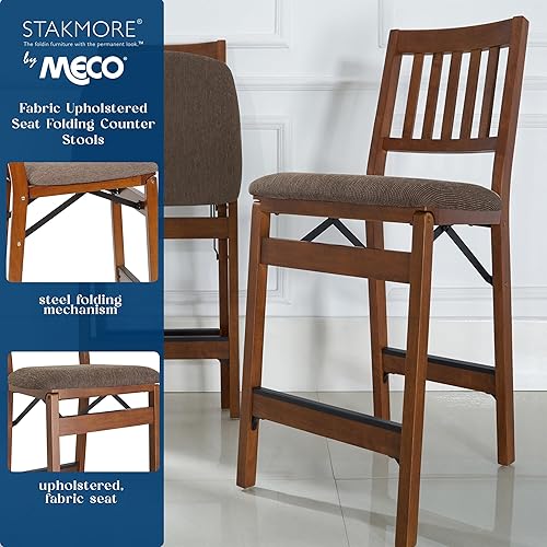 Miniatura 4 de MECO Stakmore - Juego de taburetes de mesa de comedor de madera maciza prémium con asiento tapizado acolchado de tela y mecanismo plegable de acero,