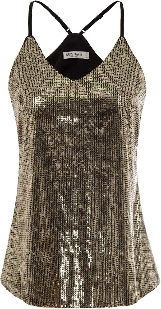 GRACE KARIN Women's Sleeveless Sparkle Shimmer Camisole Vest Sequin Tank Tops