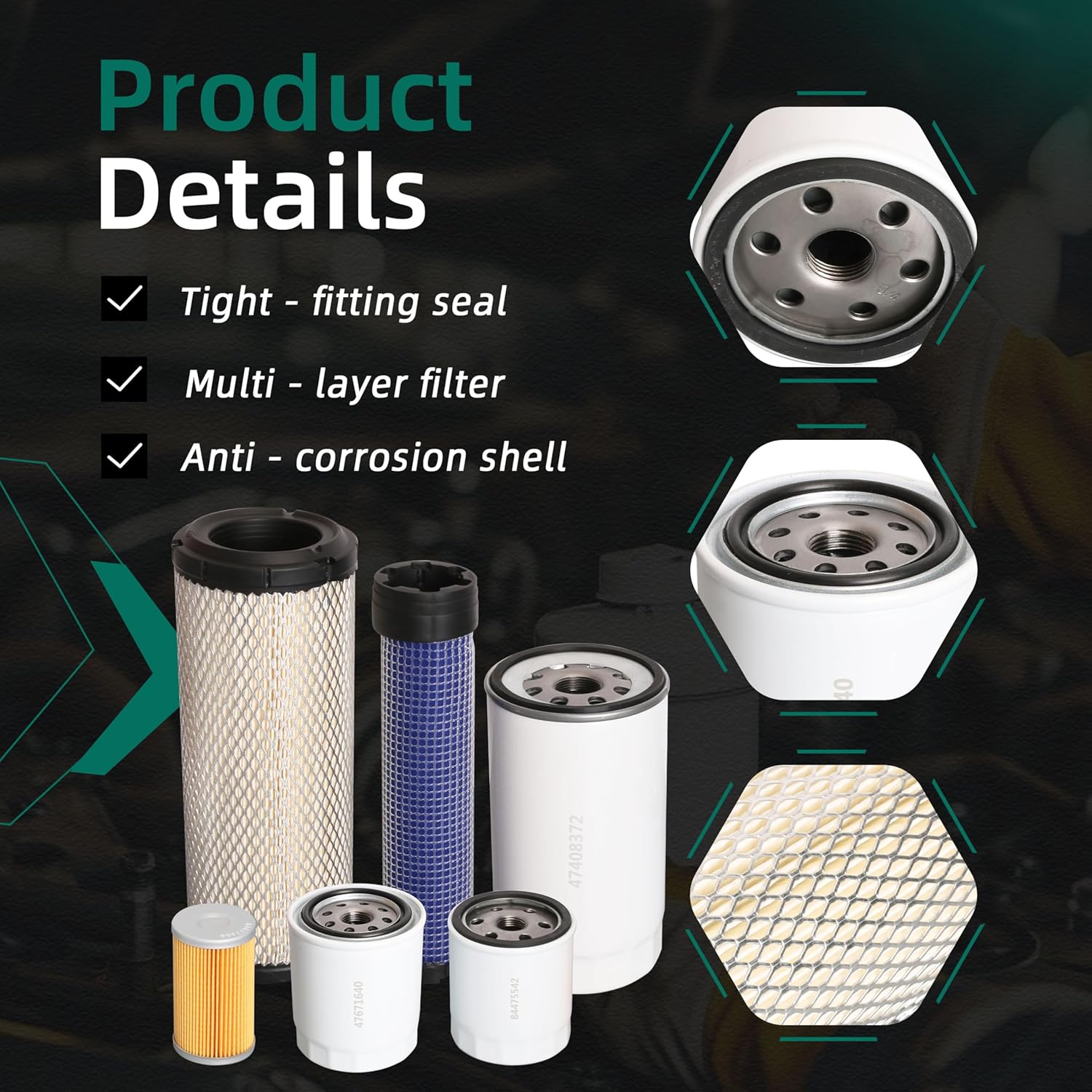 6 PCS Filter Kit Compatible with New Holland TC35A TC35D TC35DA TC40A TC40D TC40DA TC45A TC45DA Tractor, Air Filter 87682998 84539215, Oil 84475542, Hydro 47671640, Fuel 84477366