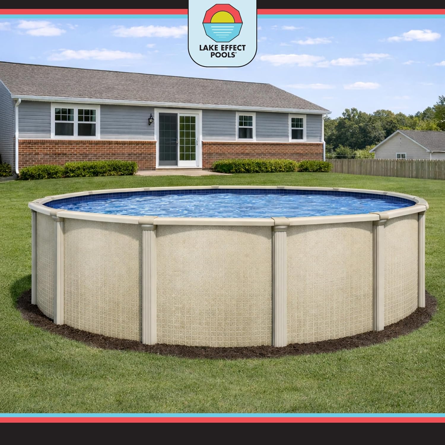 Lake Effect Pools 'Impressions' 21 ft Round Above Ground Swimming Pool Bundle | 48 Inch Height | Steel Sided Walls | Kit Includes: 25 Gauge Liner, A-Frame Ladder, Sand Filter/Pump, & Skimmer