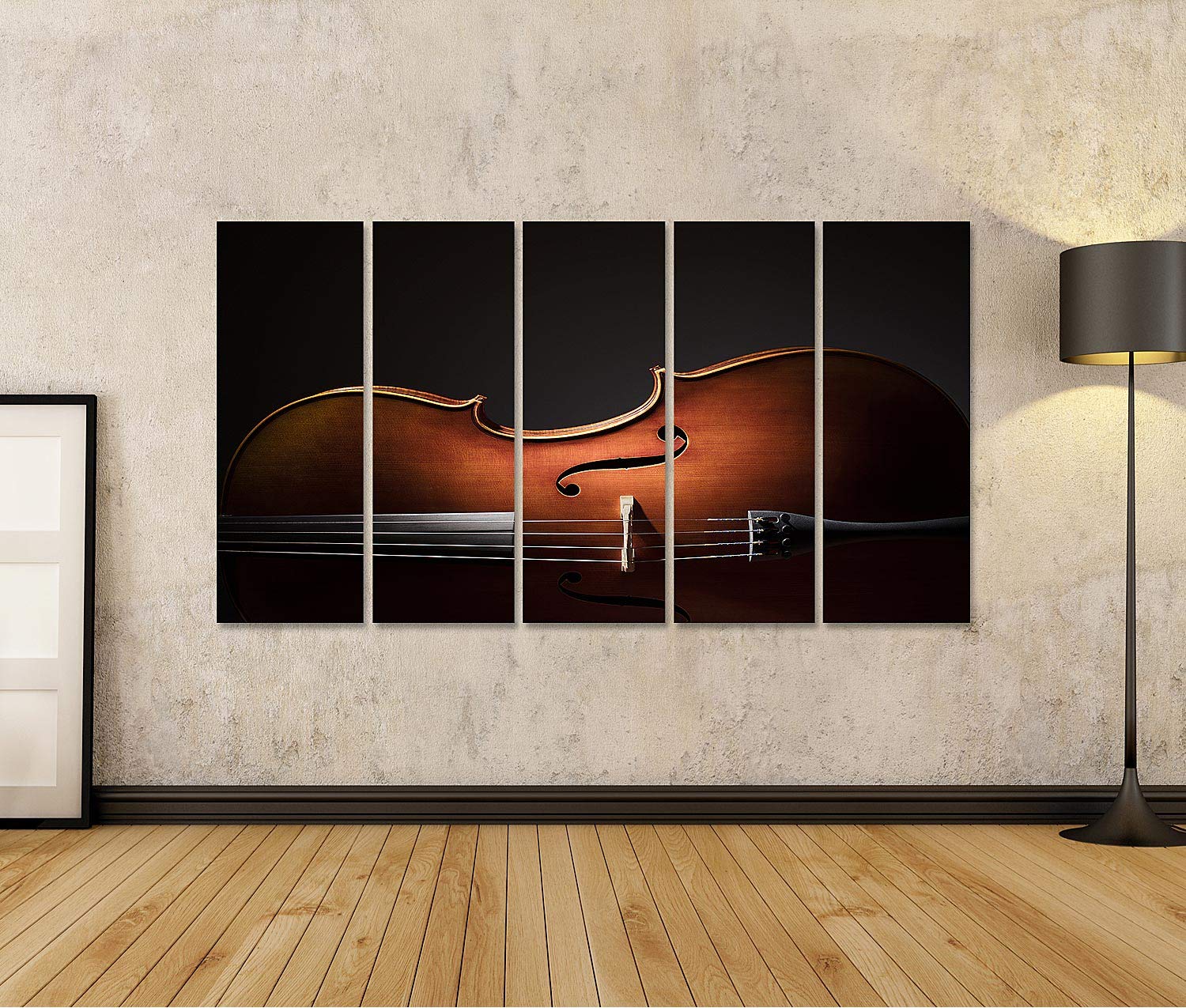 islandburner Bild auf Leinwand Silhouette eines Cellos auf schwarzem Hintergrund mit Kopierraum für Musik Konzept Wandbild Leinwandbild Bilder für Wohnzimmer GBYB-5P