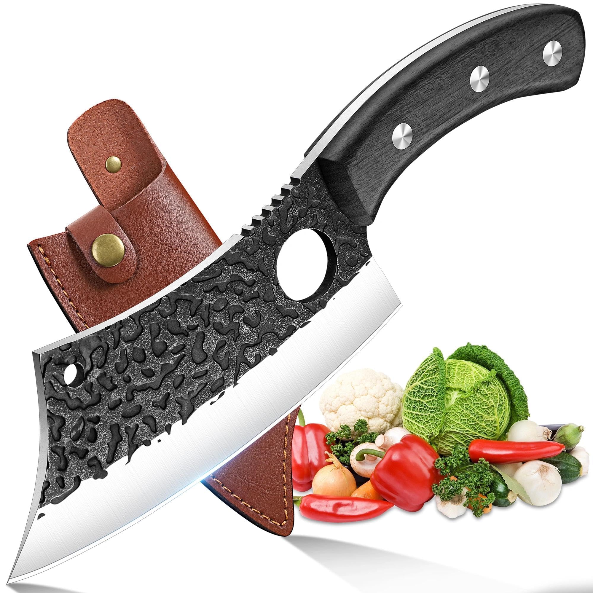 ROCOCO Meat Cleaver Butcher Knife - Full Tang Knife &amp; Sheath Gift Idea Men