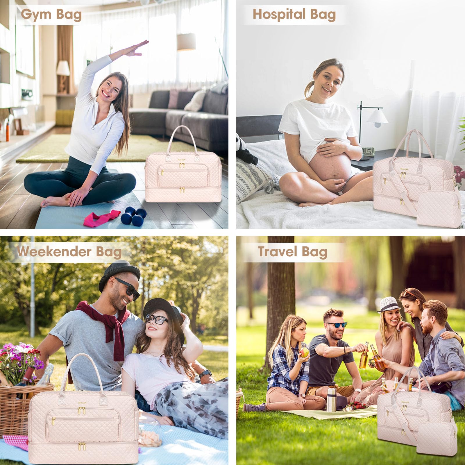 Large Travel Duffle Bags for Women: Weekender Bag with Shoe Compartment view 6