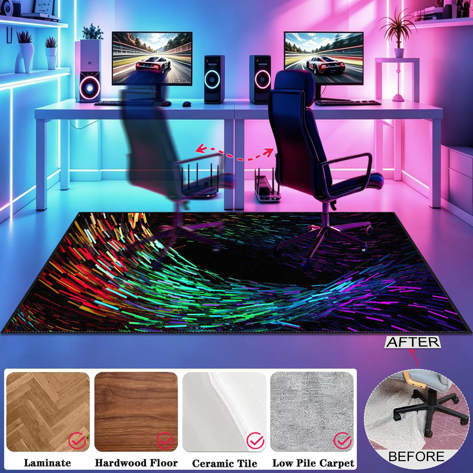 Tappeto per Sedia Gaming, Tappeto da Gioco per Cameretta dei Ragazzi, Protezione Parquet e Pavimenti Duri, Decorazione per la Sala Giochi dei Bambini, Gaming Tappeto Sedia Lavabile 90 x 140cm