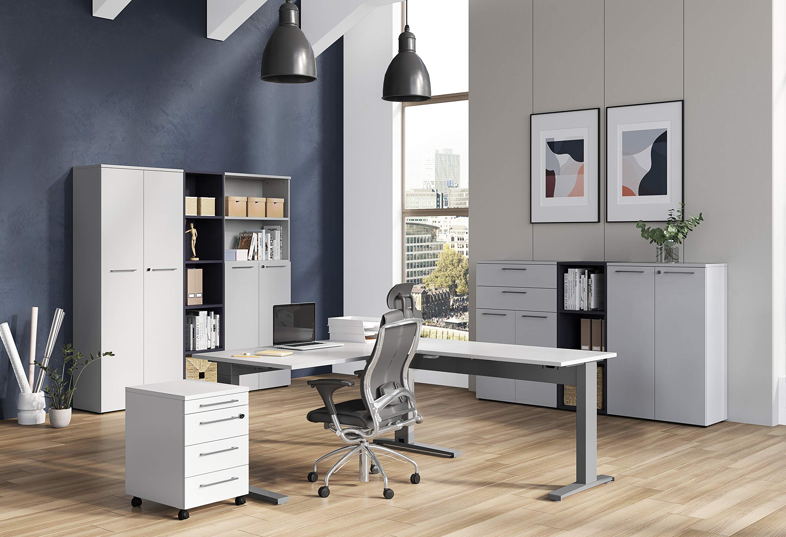 Aktenschrank Arlington, ideal für Home Office, in Lichtgrau, mit Schubladen, 80 x 120 x 40 cm (BxHxT)
