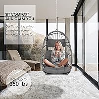 Vista 4 de Brafab Silla colgante de mimbre de huevo con cadena, marco de aluminio resistente a la oxidación y cojín UV, silla plegable