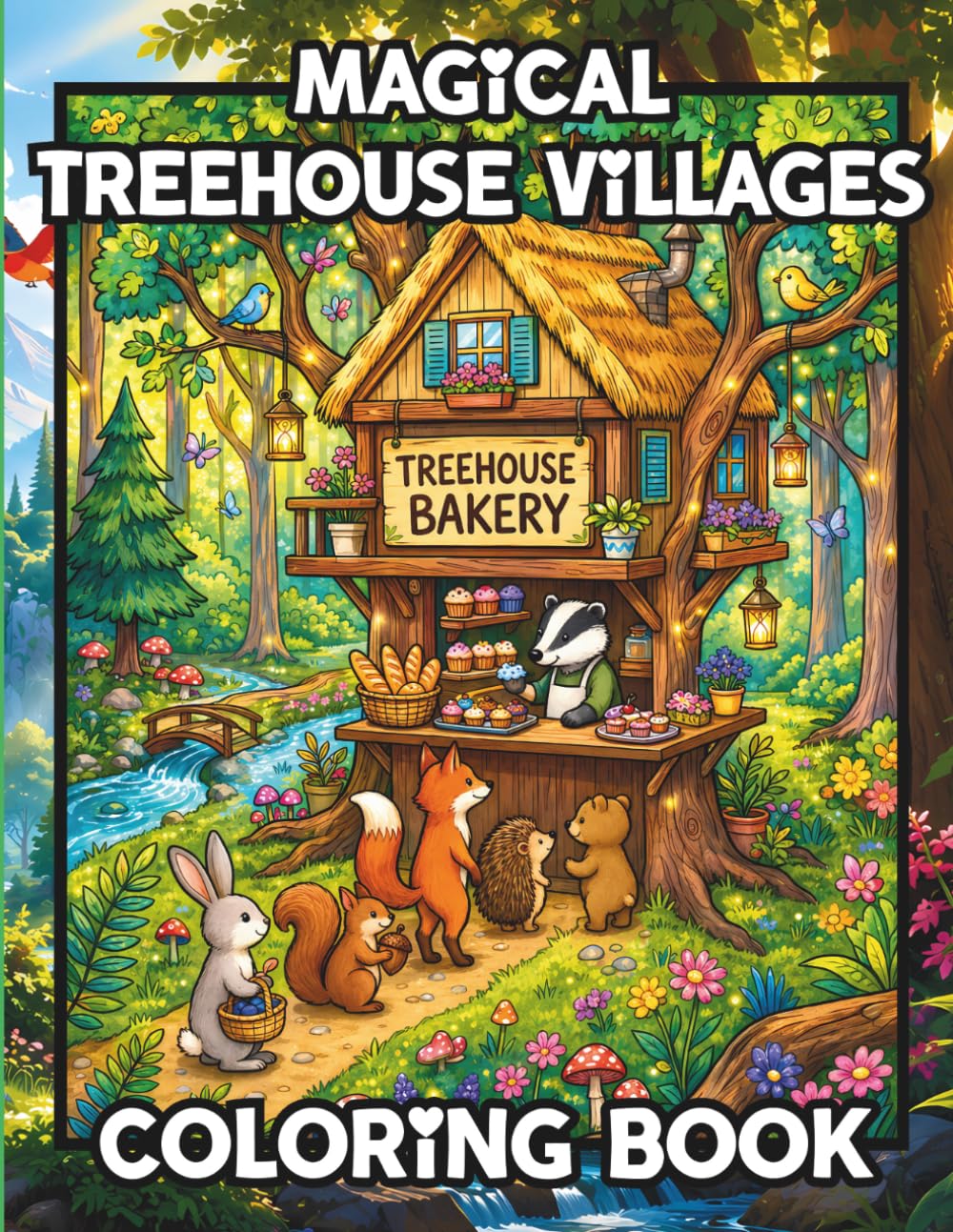 Magical Treehouse Villages Coloring Book: Cozy Woodland Homes Hidden in a Fantasy Forest, for Tweens, Teens & Adults
