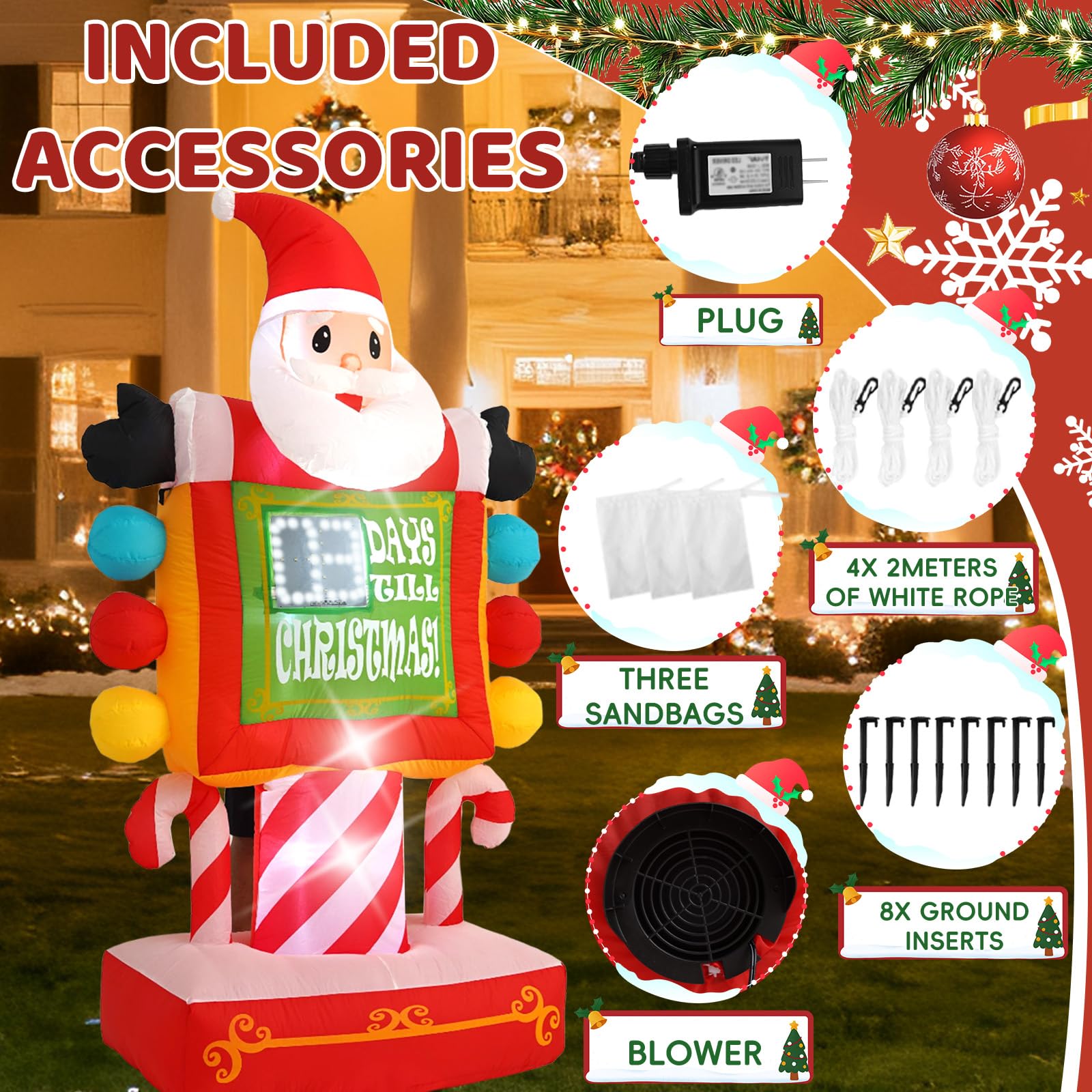 Panneau de rue gonflable de 2,1 m avec lumières LED intégrées, décoration de Noël gonflable pour pelouse, cour, jardin et terrasse