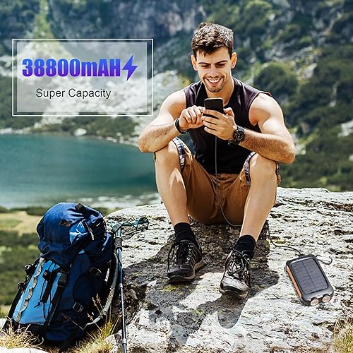 Miniatura 6 de Solar Charger Power Bank, 38800mAh Portable Phone Charger with 1 Type-C & 2 USB-A Ports Built-in Dual LED Flashlight, 15W Fast Charging Waterproof