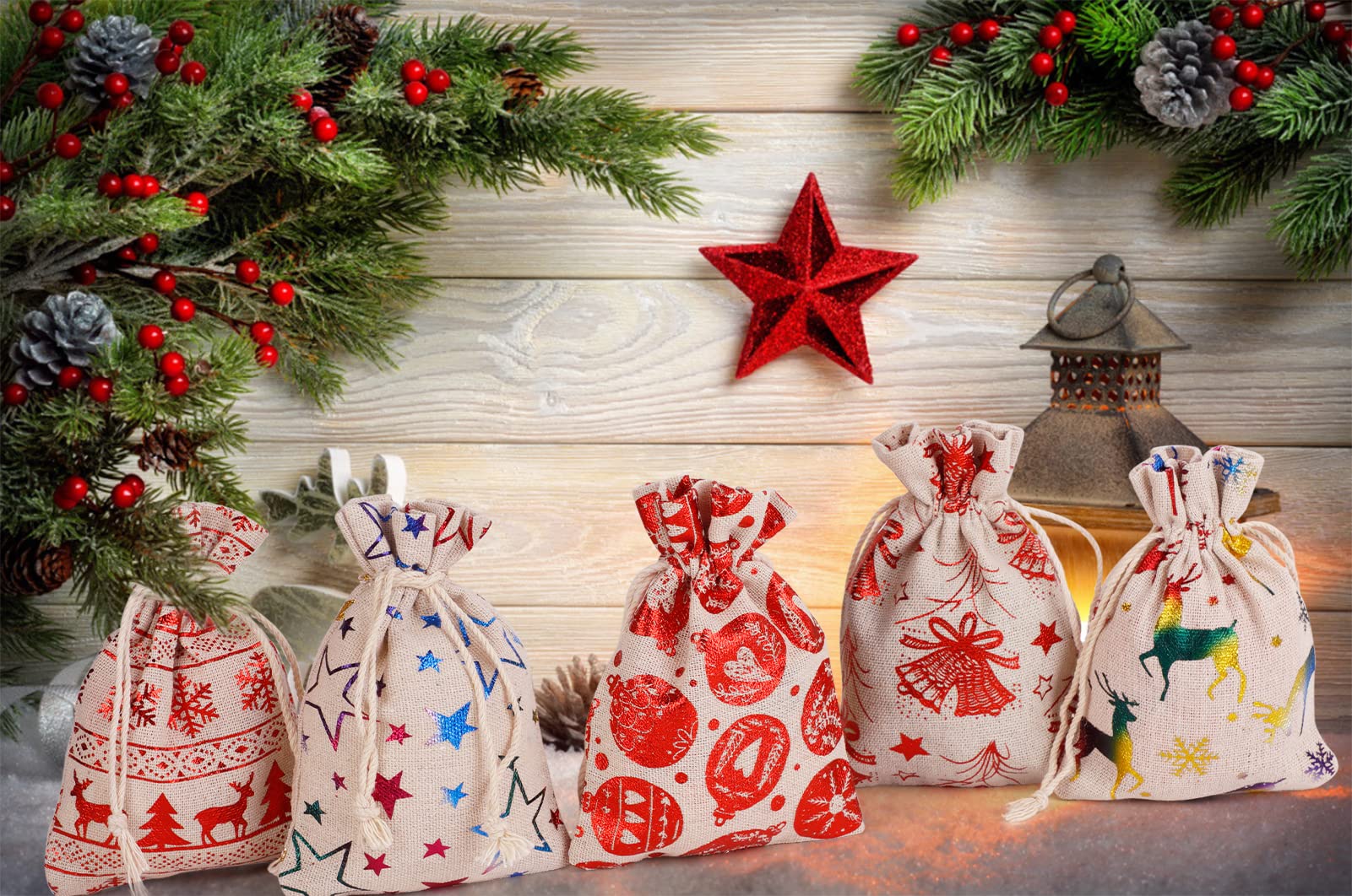24er Adventskalender-Set, DIY-Glitzer-Weihnachtsdeko mit Süßigkeiten-Geschenktasche, Aufhängekalender und Geschenkbeutel für Xmas, 24 nummerierte Fächer für täglichen Countdown bis Heiligabend