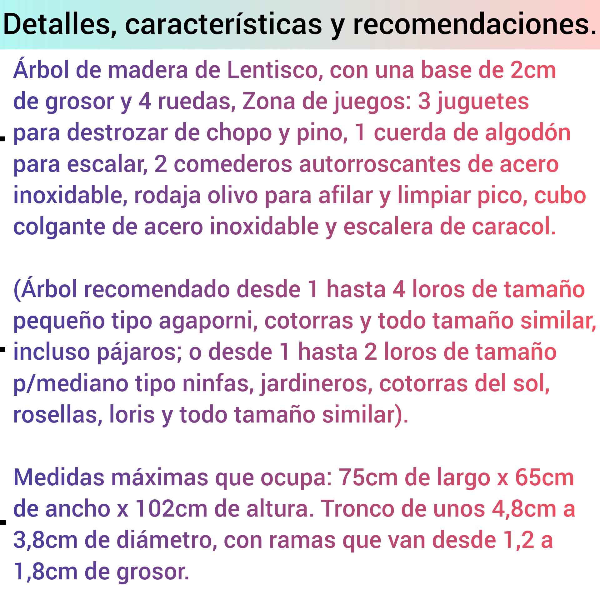 Árboles para loros agapornis, ninfas, caiques, cotorras, parque de juegos para pájaros, posadero de aves con su corteza natural, juguetes lima picos y antiestrés, base con ruedas, CALIDAD PREMIUM. (D)