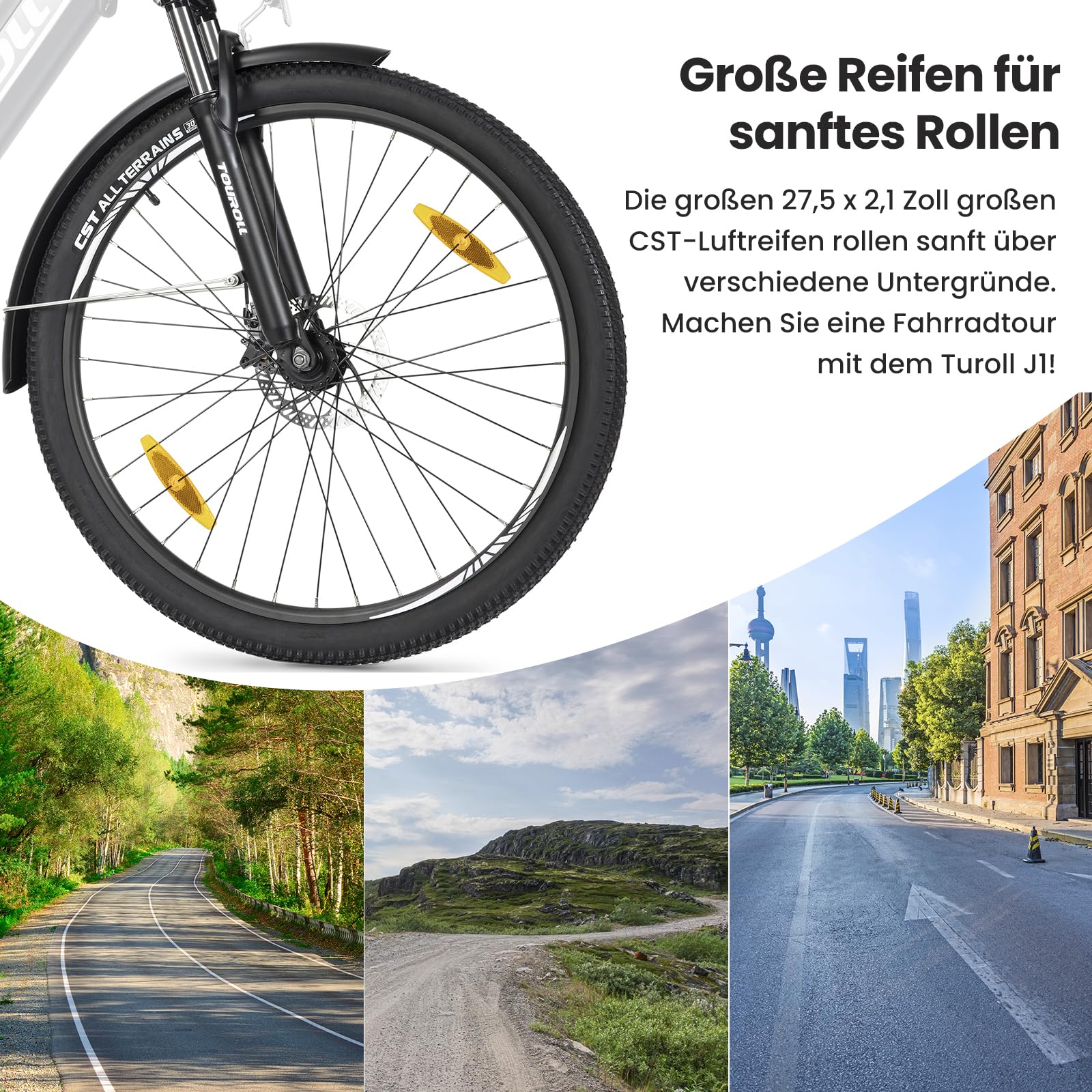 Touroll J1 ST 27,5" E Bike, Elektrofahrrad Trekkingrad E-Bike Herren Damen mit 36V 561.6Wh Akku,100km Reichweite, 250W Motor, E-Fahrrad mit 7-Gang-Getriebe, Pedelec Citybike EBike für Erwachsene