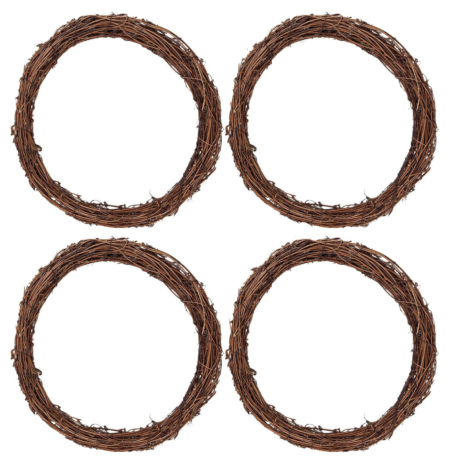 JIAYUET 4 Pack 30cm Natural Grapevine Wreaths, Round Rattan Wreath Rings for DIY Craft Making Supplies, Front Door Wall Hanging Decor for Christmas, Halloween, Wedding Parties