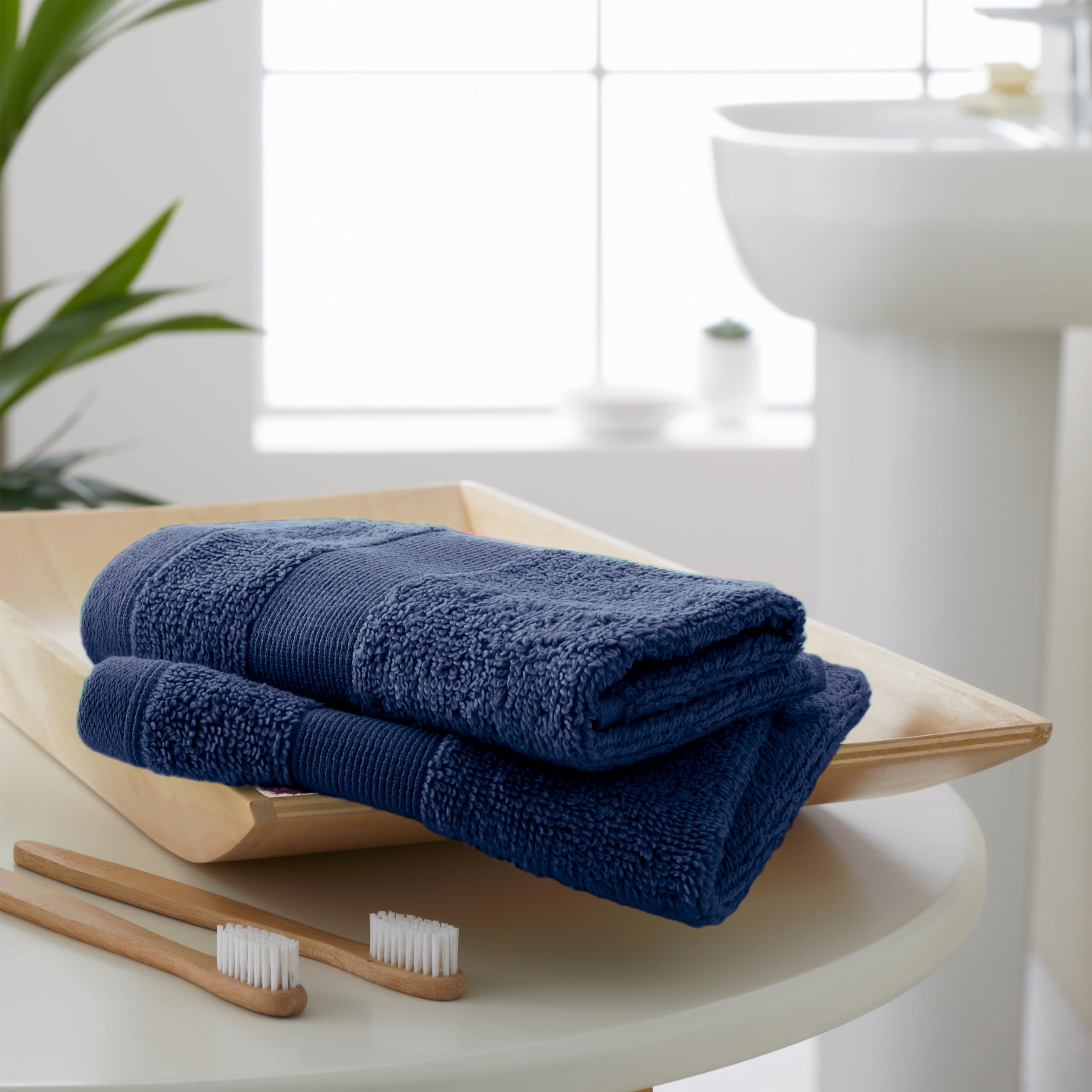 Catherine Lansfield Anti Bacterial Soft & Absorbent Cotton Face Cloth Pair Navy Blue