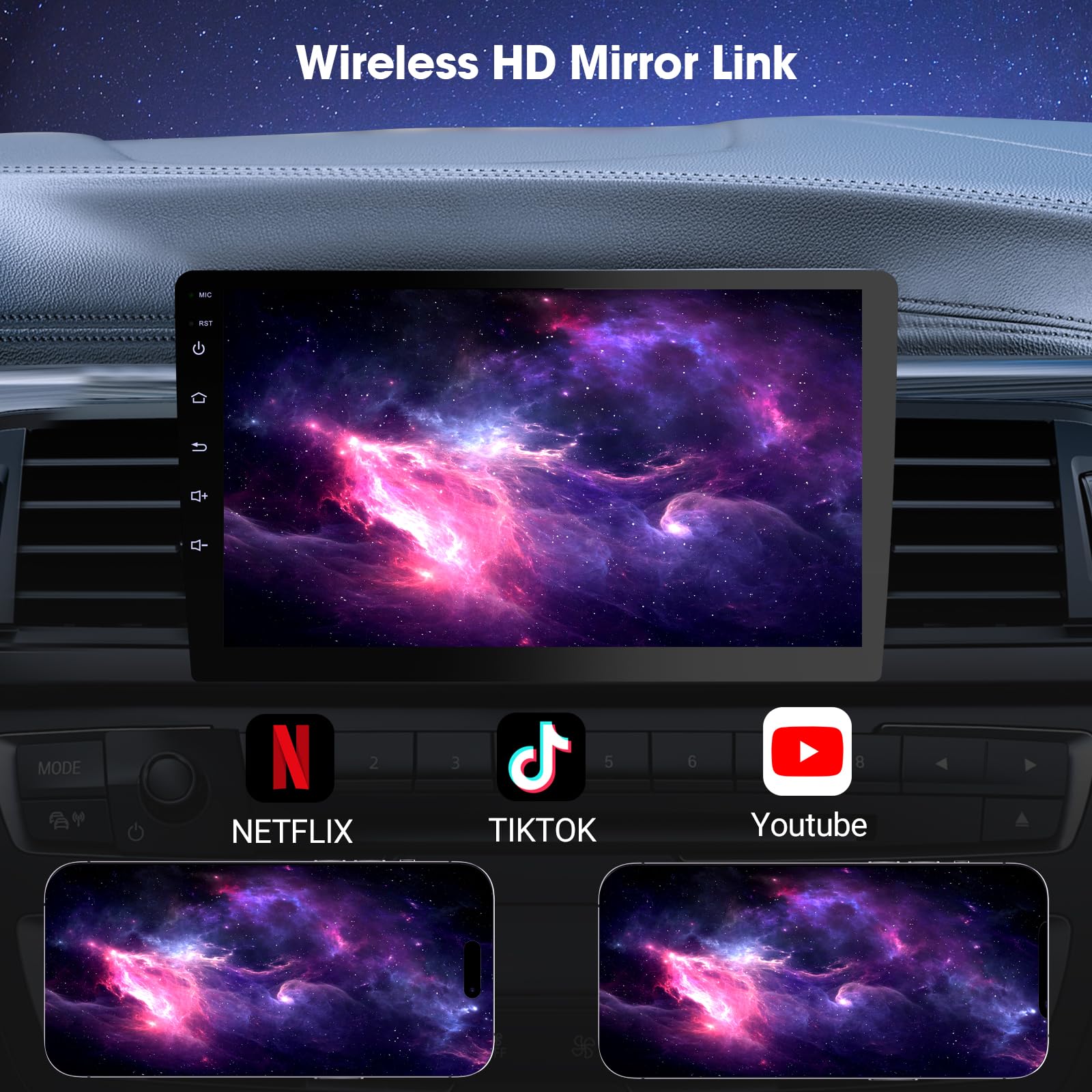 Haudio 2 Din Autoradio 9 Zoll mit Wireless CarPlay & Wireless Android Auto,Auto Radio HD Touch Display mit Rückfahrkamera,Bluetooth,AUX,AM/FM,Mirror Link,GPS-Navigation (4+64GB)